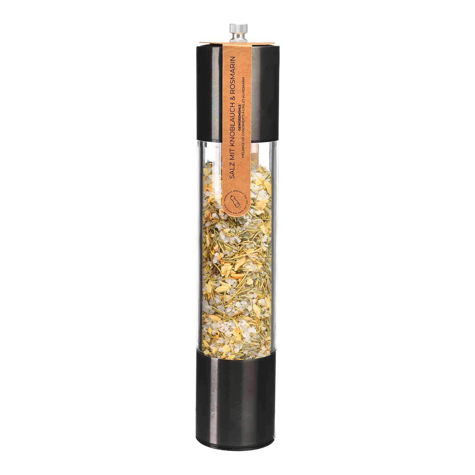 Gewürzmühle Salz mit Knoblauch & Rosmarin Schwarz, ⌀ 6 cm, H 305 mm, 0,24 kg