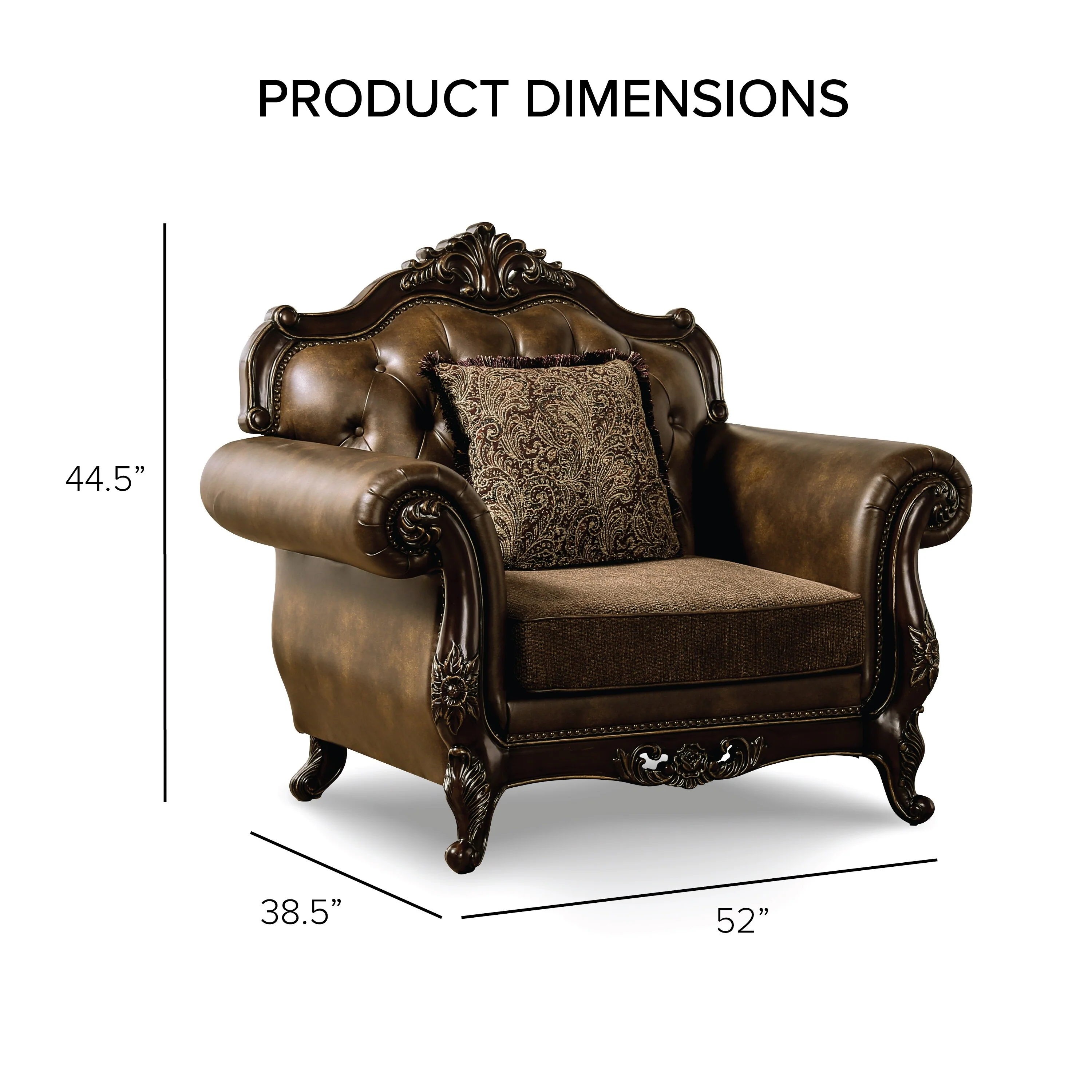 Furniture of America Beatrice Traditional Brown Arm Chair with Button Tufted Back and Accent Pillows
