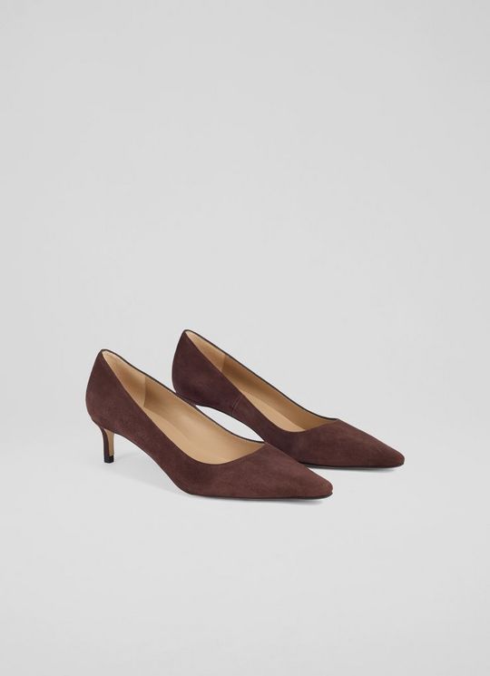 New Ava Brown Suede Pointed Kitten Heel Court
