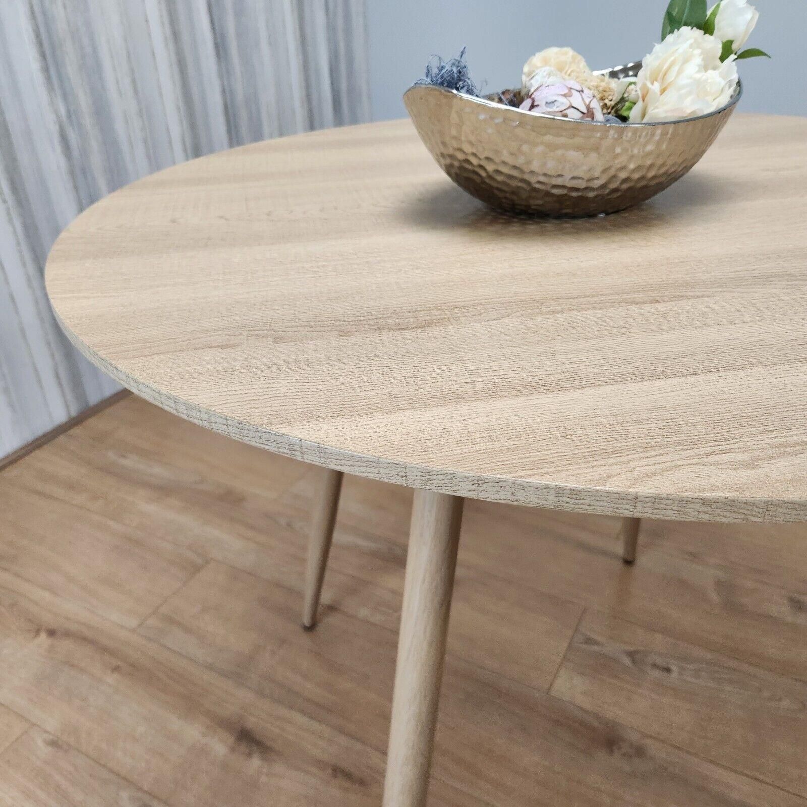 KOSY KOALA Modern Round Dining Table With 4 Cream Faux Leather Chairs