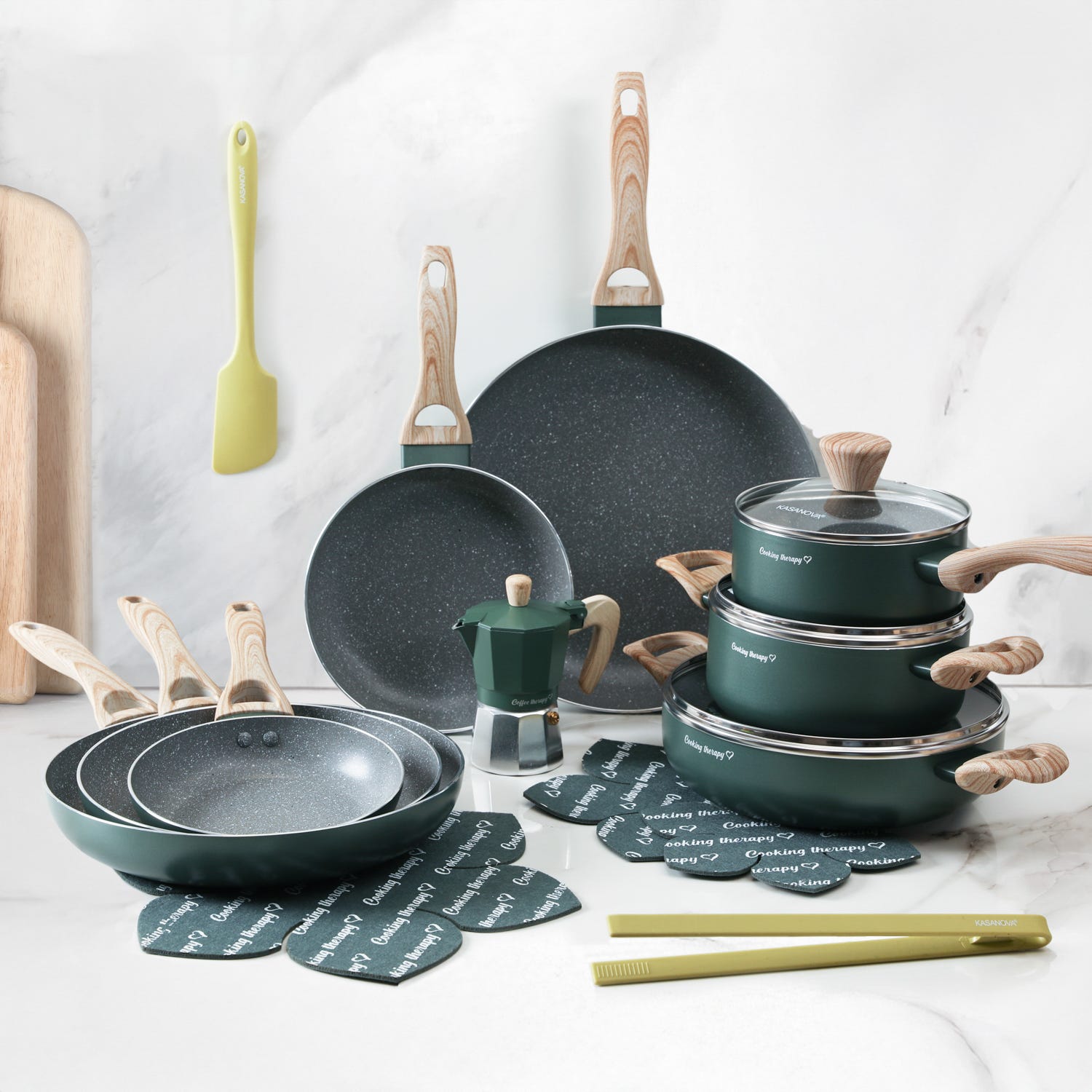 Batteria pentole 18 pezzi verde Cooking Therapy
