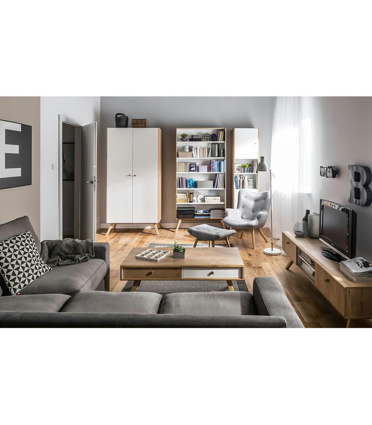 NATURE - Armoire 2 portes avec penderie et 7 niches  L101 cm