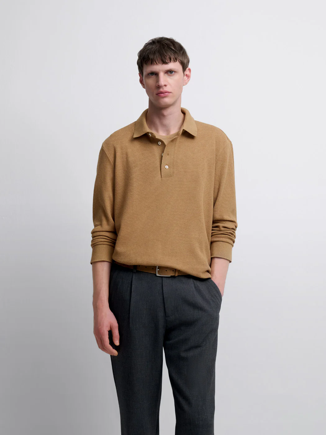 Polo manches longues col boutonné