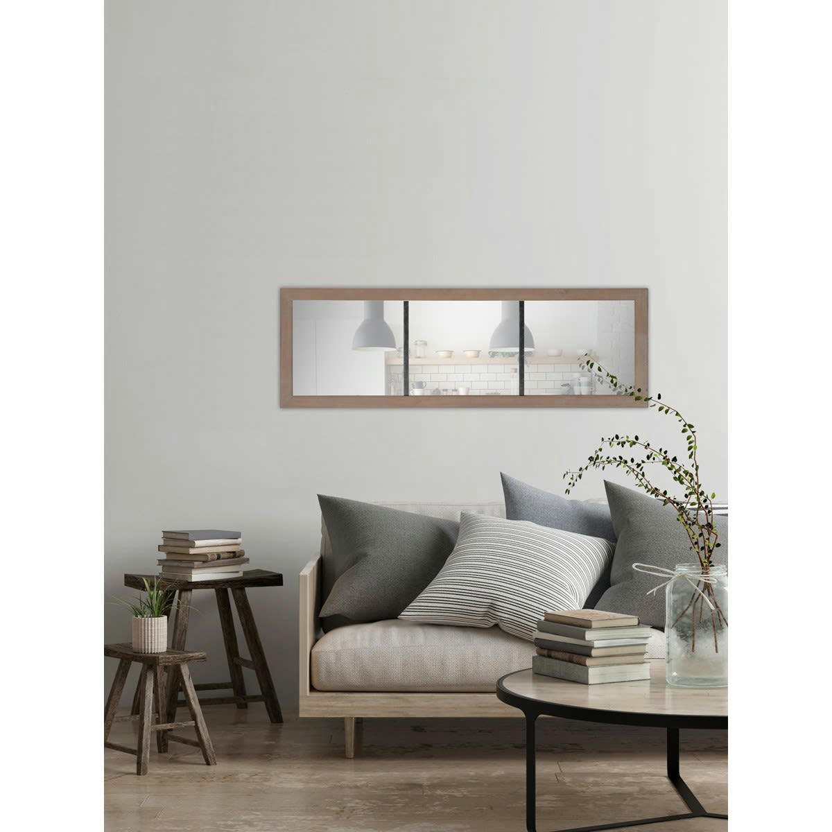 - Miroir rectangulaire industriel métal et bois 50x150cm