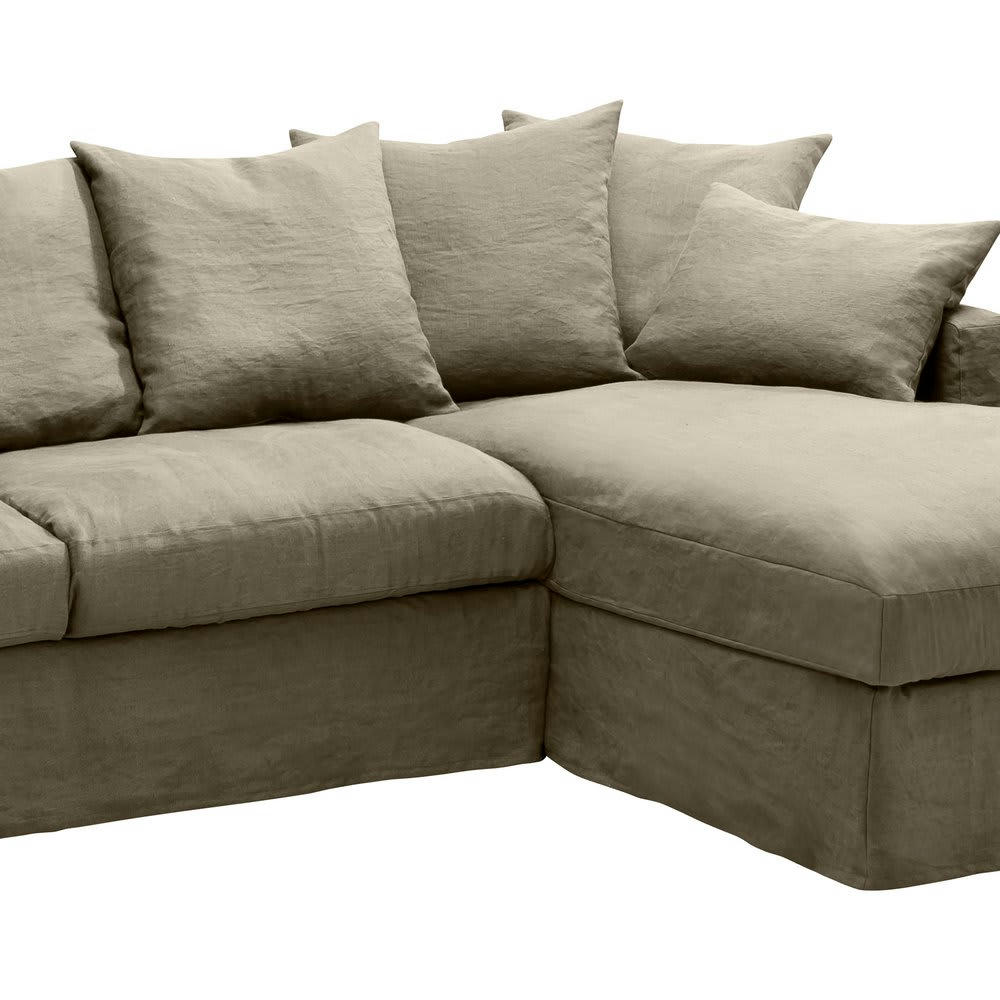 PERUGIA - Canapé d'angle à droite en tissu lin beige - PERUGIA