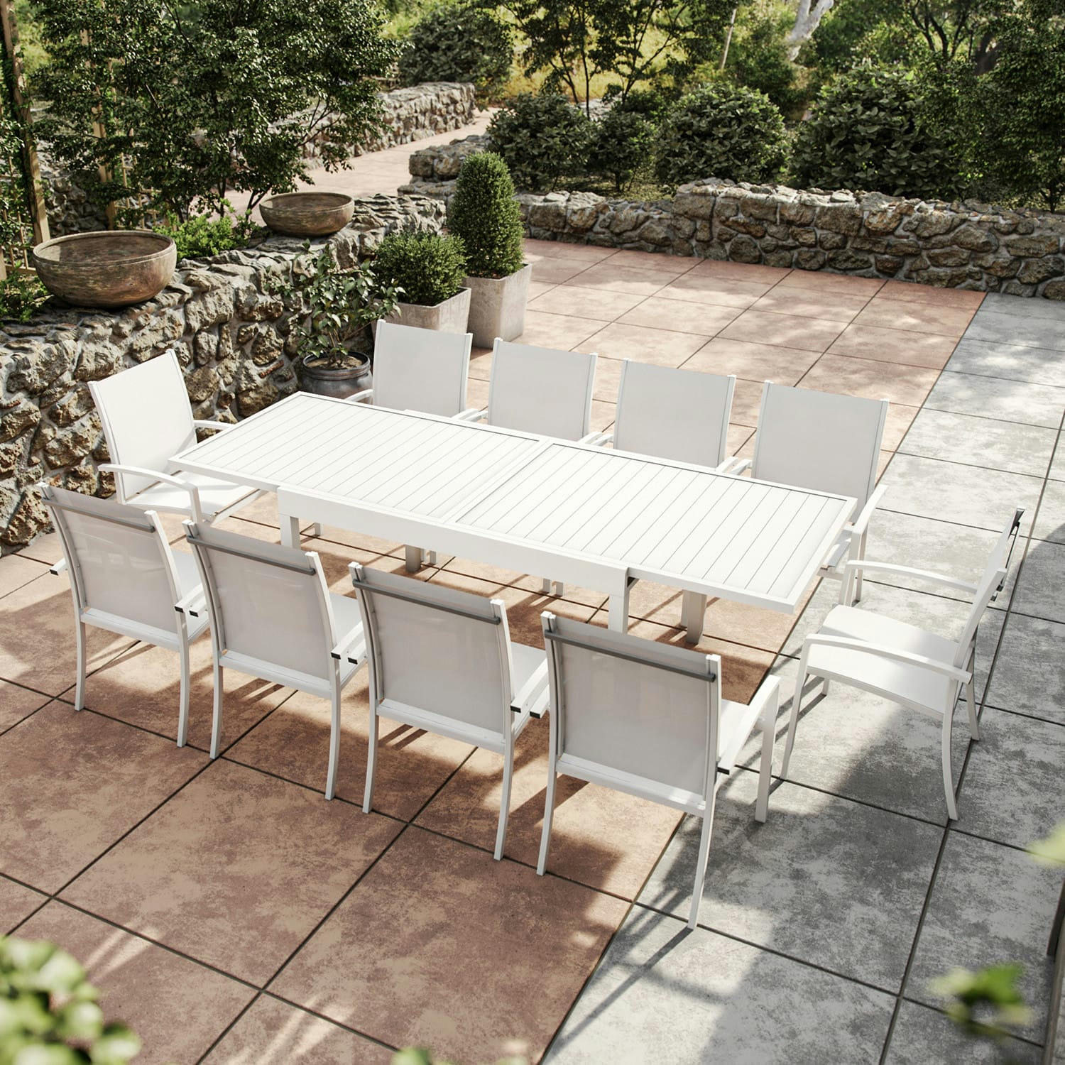 ANDRA - Ensemble de jardin 10 places en aluminium blanc