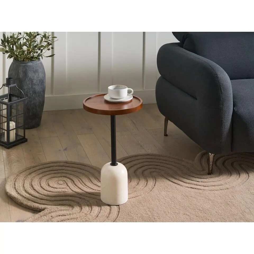 RAINY - Bijzettafel - Bruin/Wit - Mangohout/Metaal/Marmer