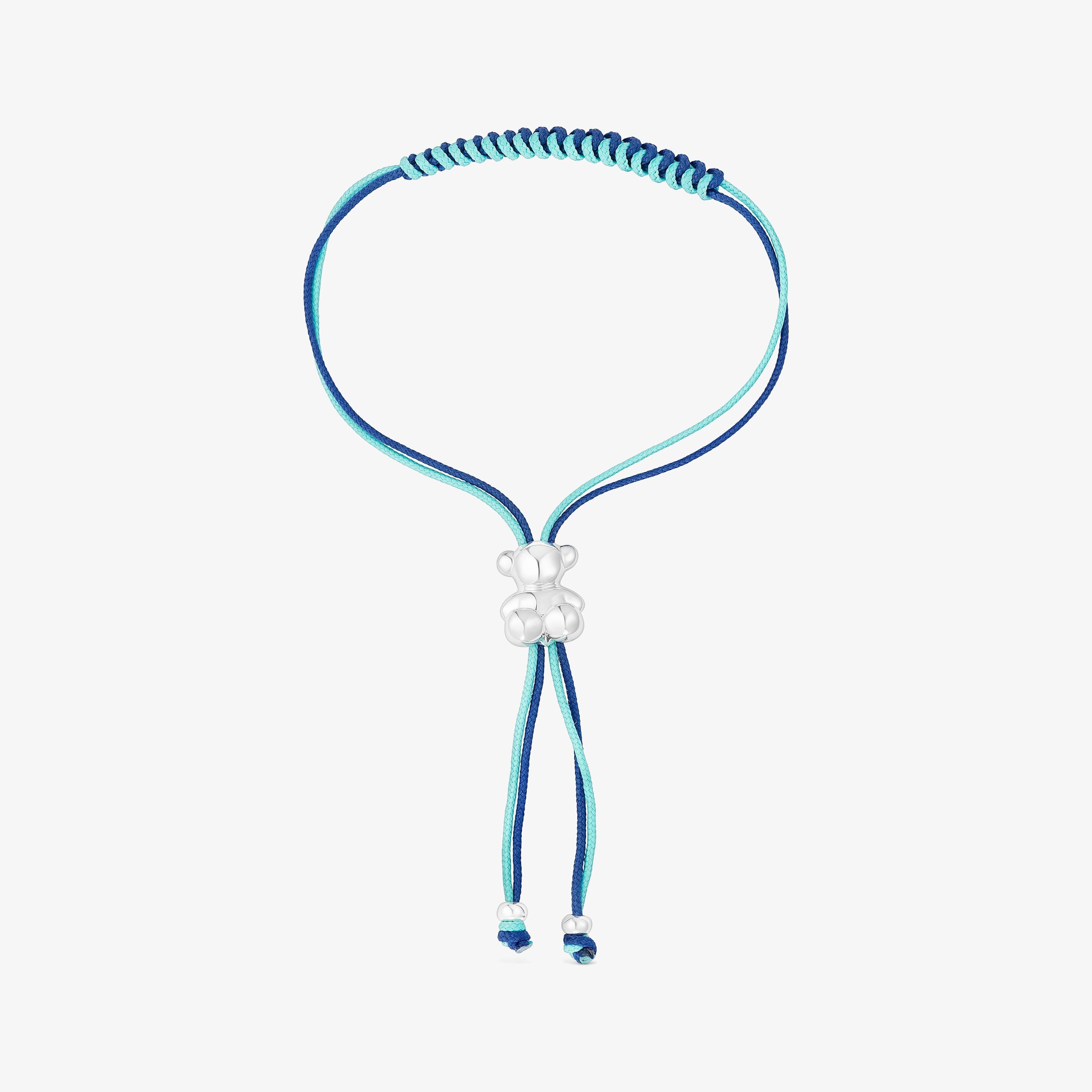 Pulsera de cordón turquesa y azul marino con oso de plata Bold Bear