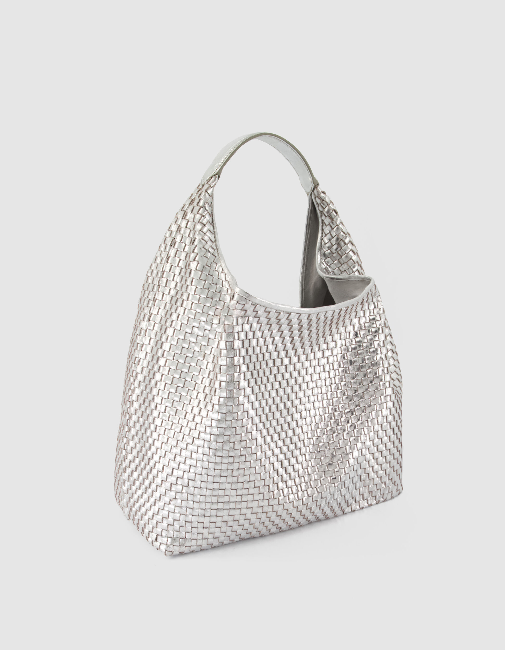 Sac Hobo argenté cuir tressé Taille L Femme