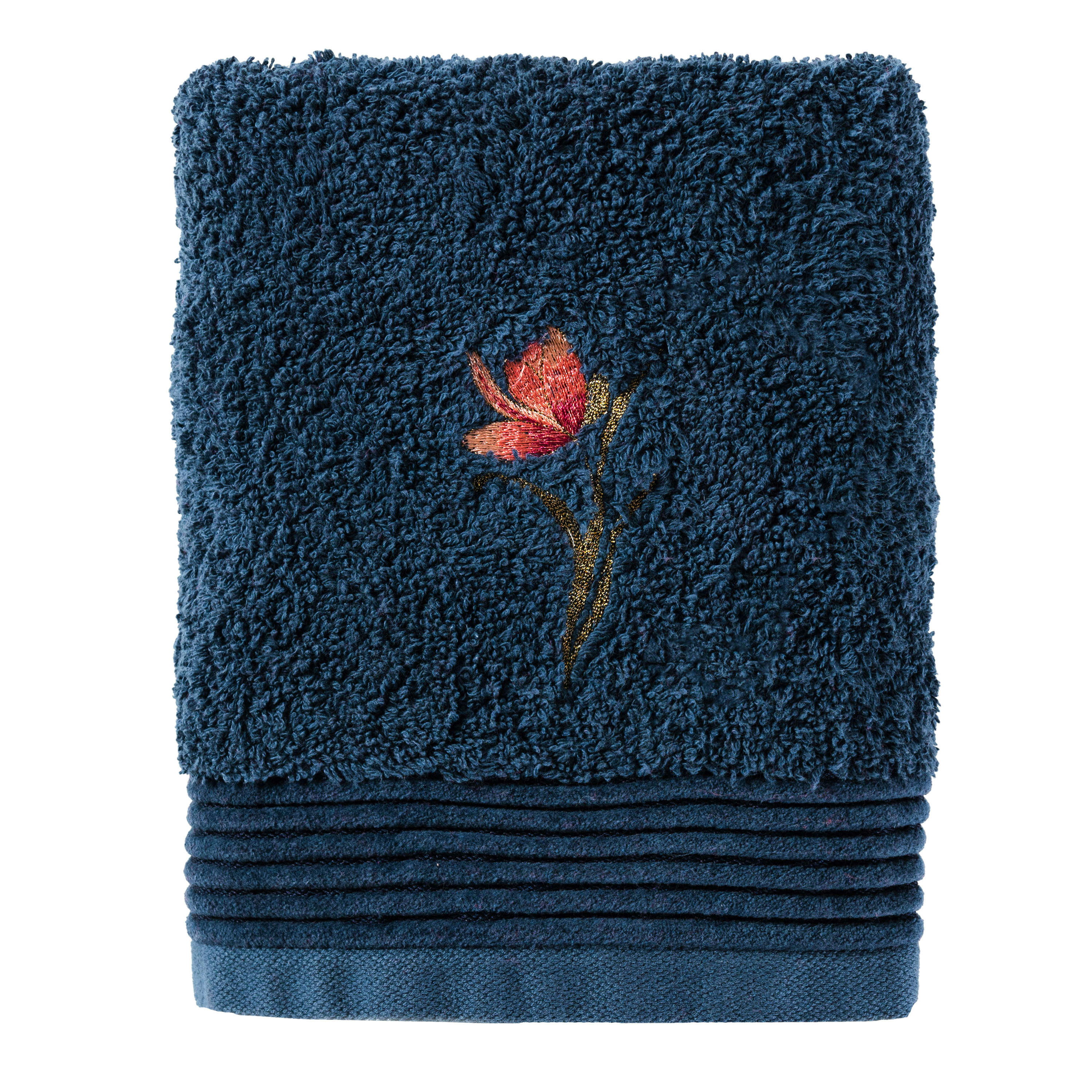 HESPERIS - Serviette de toilette coton bouclette brodé bleu 50 x 90 cm