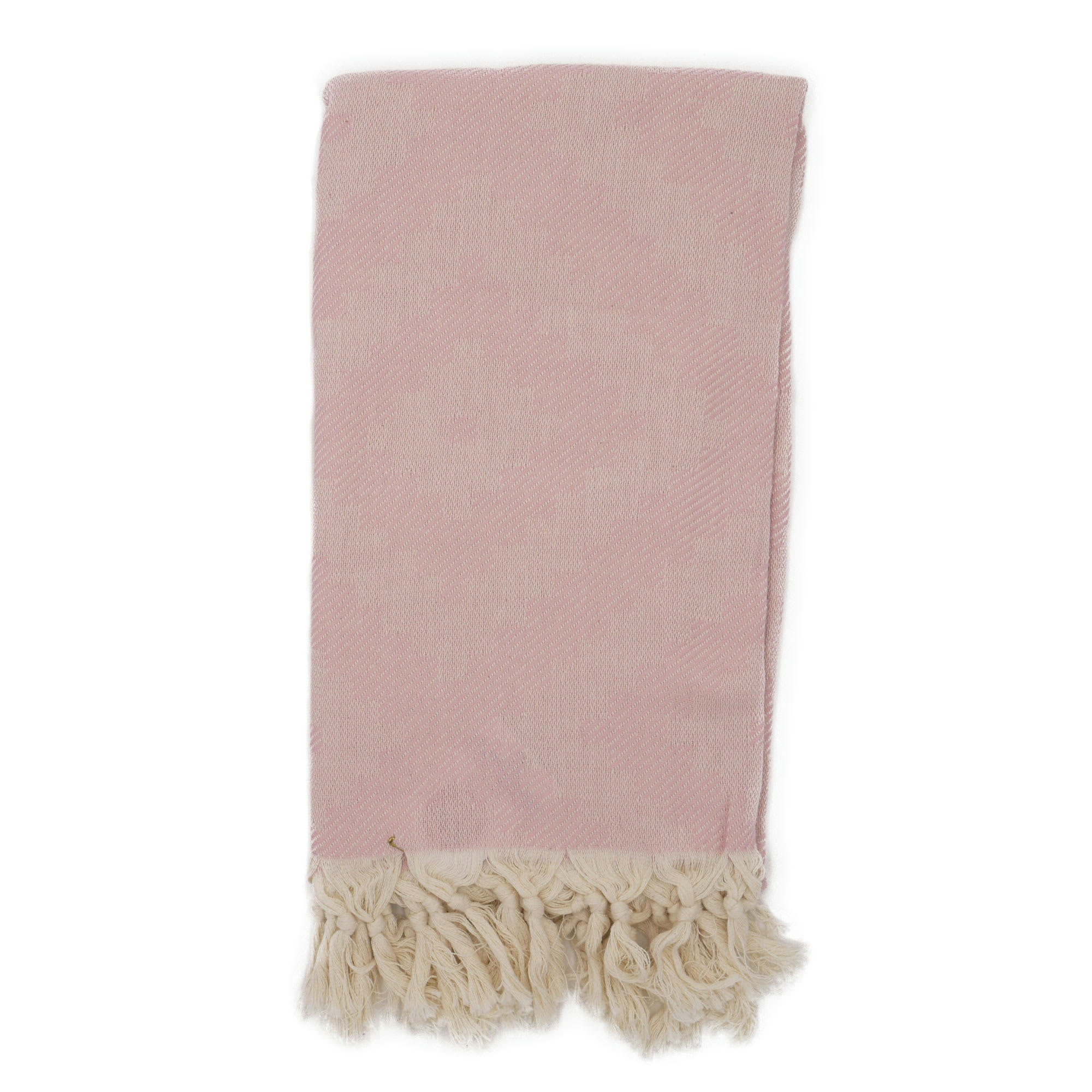 - Fouta losanges 100% coton avec franges rose 100x170cm