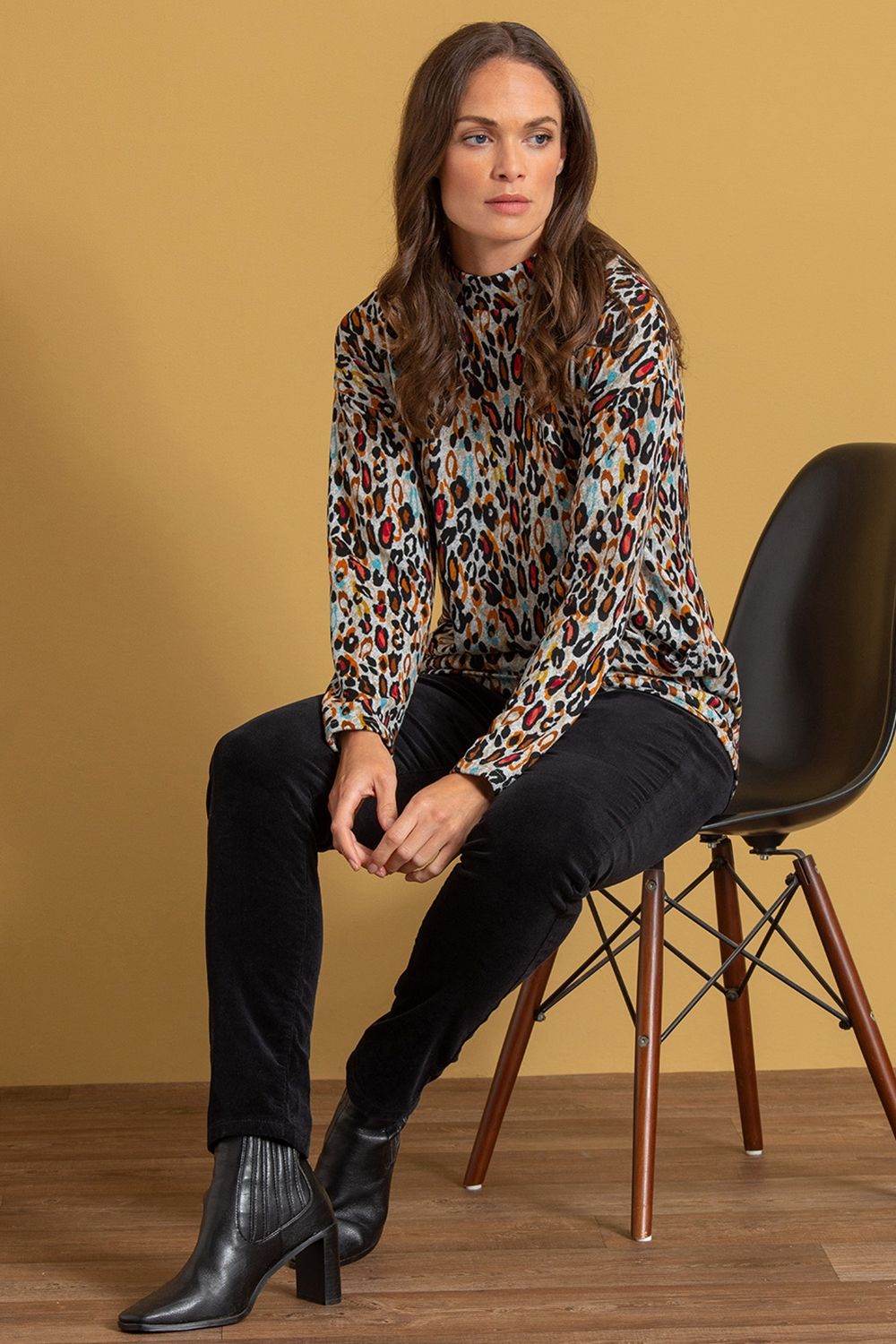 Klass. Animal Print Brushed Knit Top