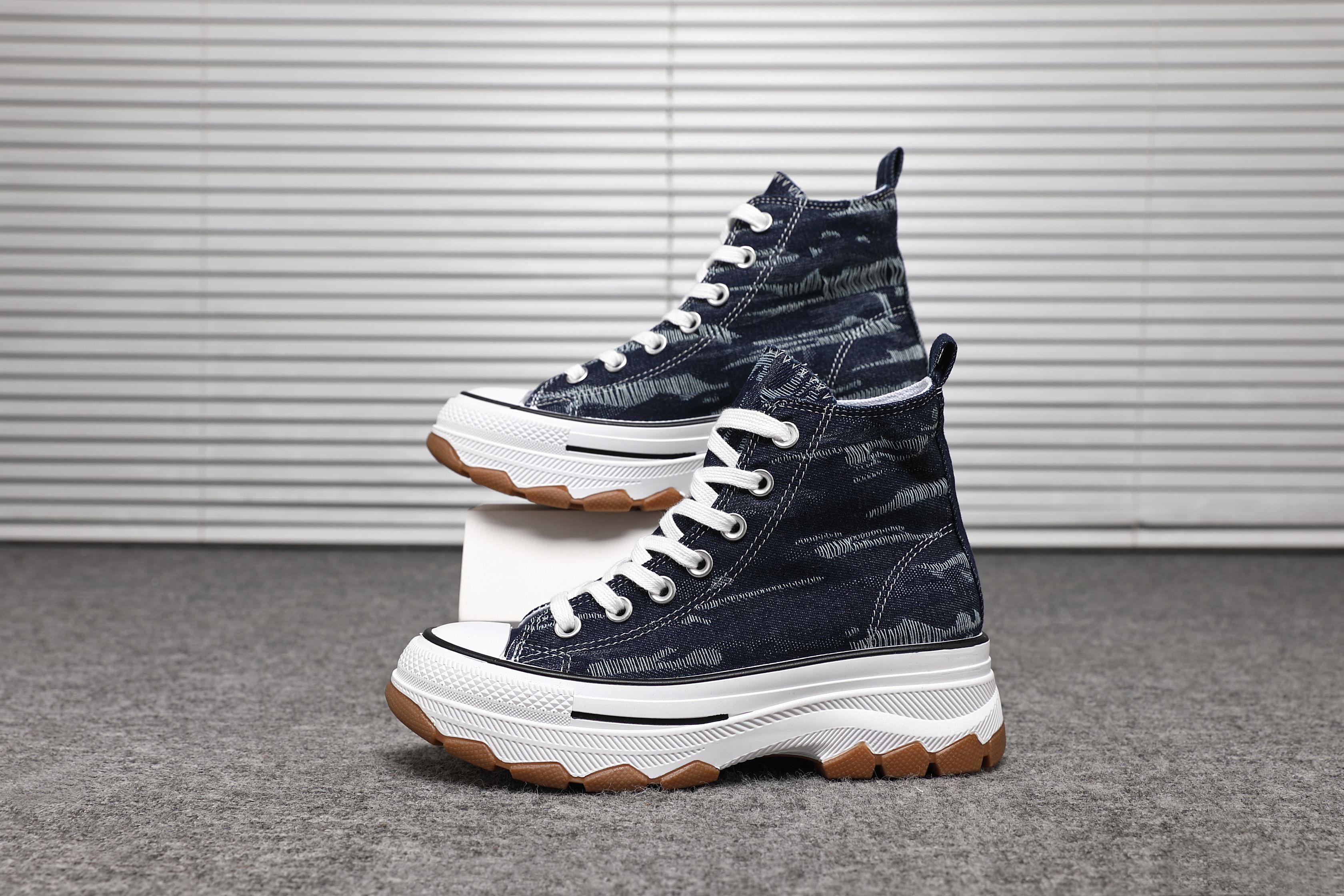 IVACHY High Top Canvas Casual Comfy Daily Wear Chunky Flatform Wedge Trainers
