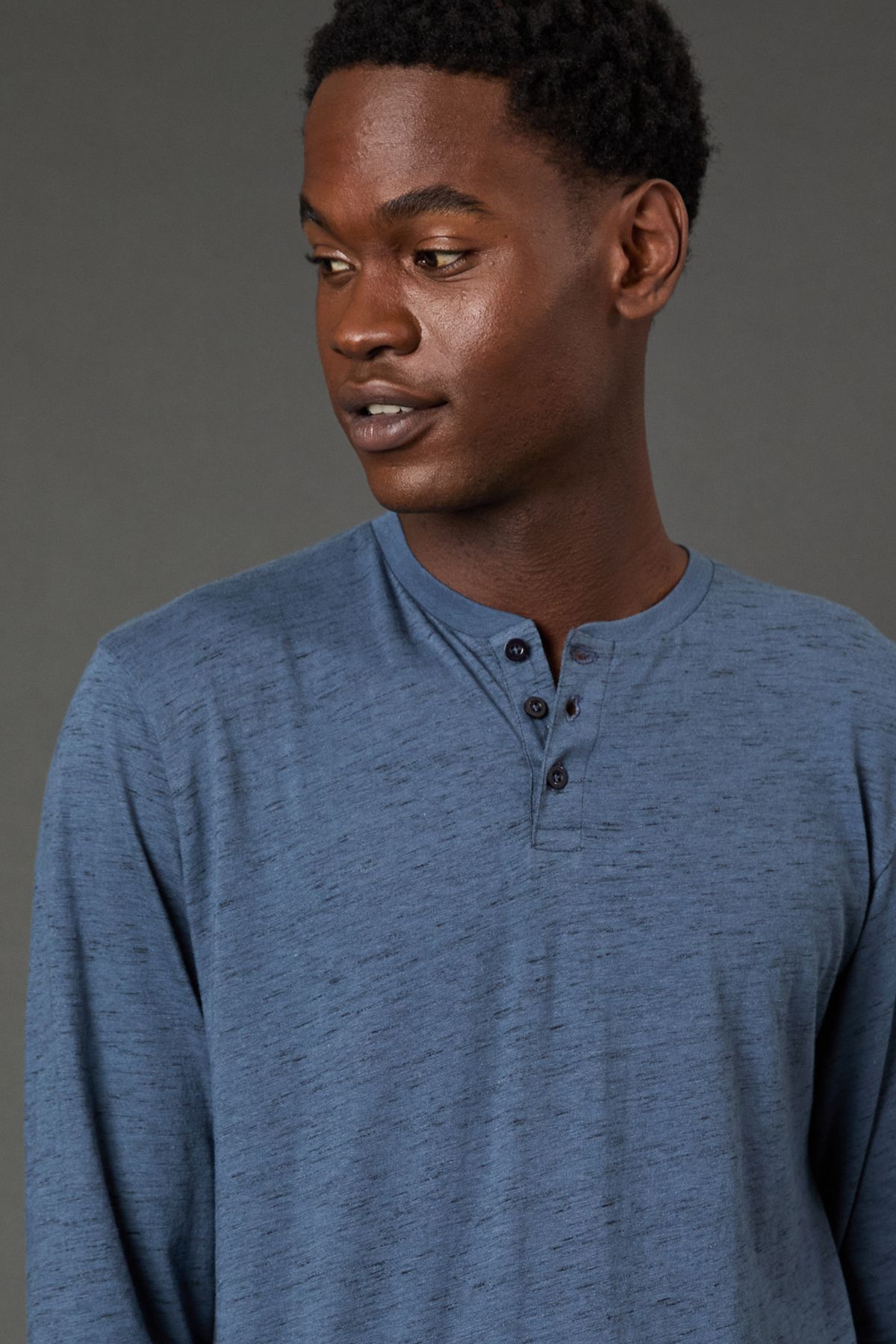 Maine Blue Long Sleeve Slub Grandad Neck T-Shirt