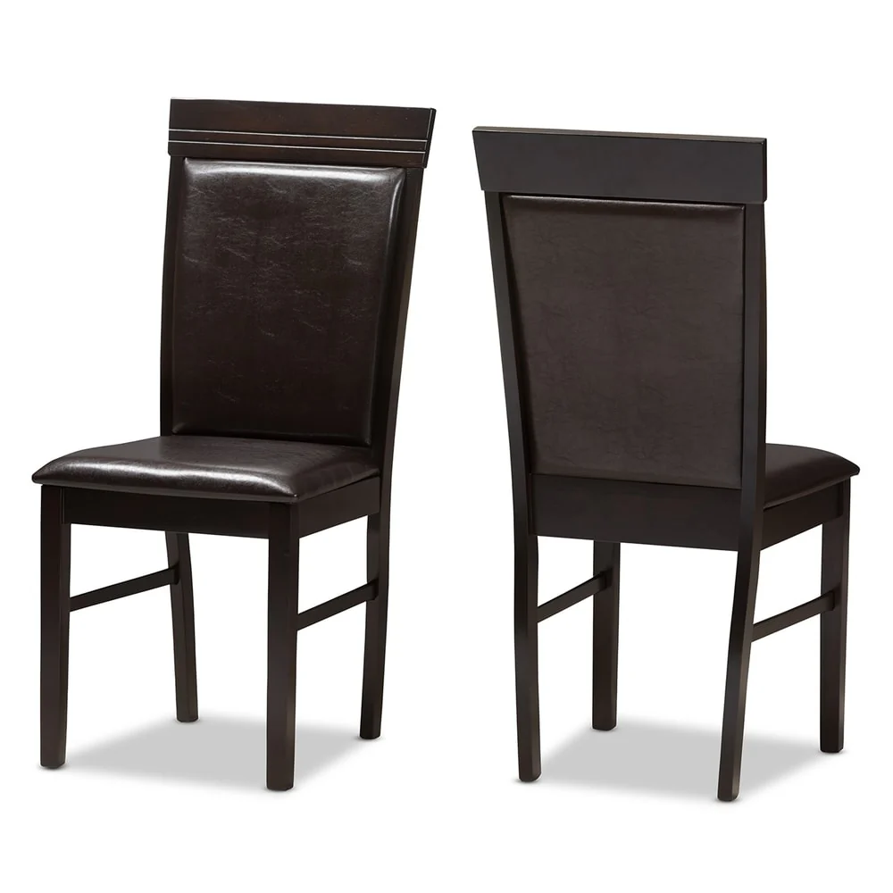 Contemporary Dark Brown Faux Leather Dining Chair Set by Baxton Studio