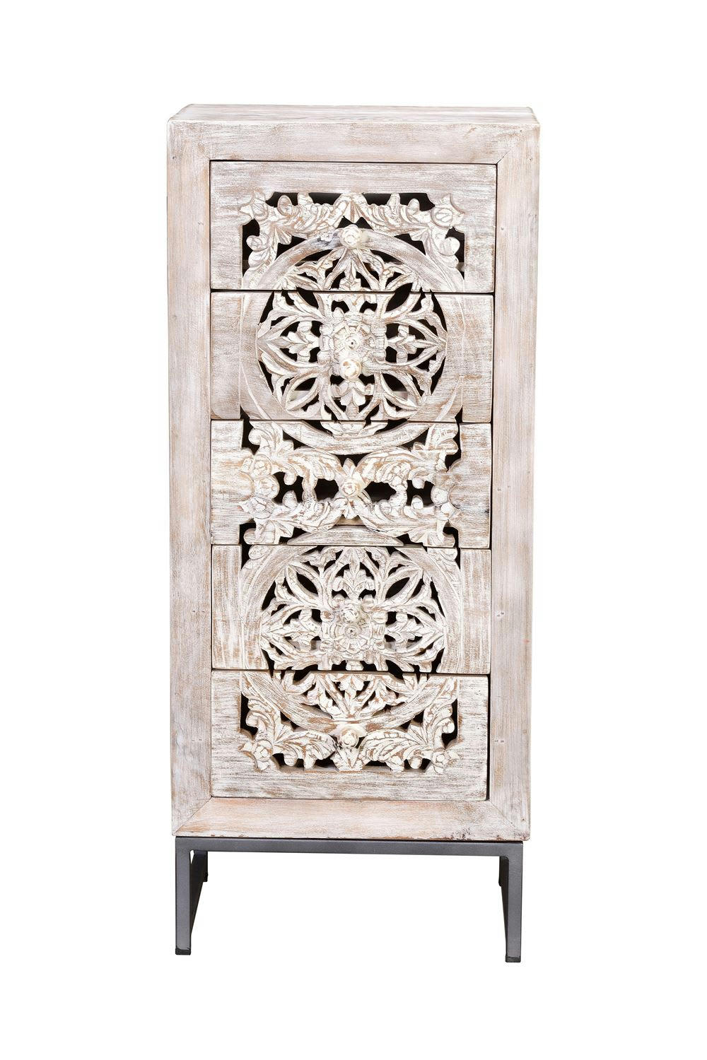 MYKONOS - Commode manguier et pieds en métal, piètement en métal blanc et gris
