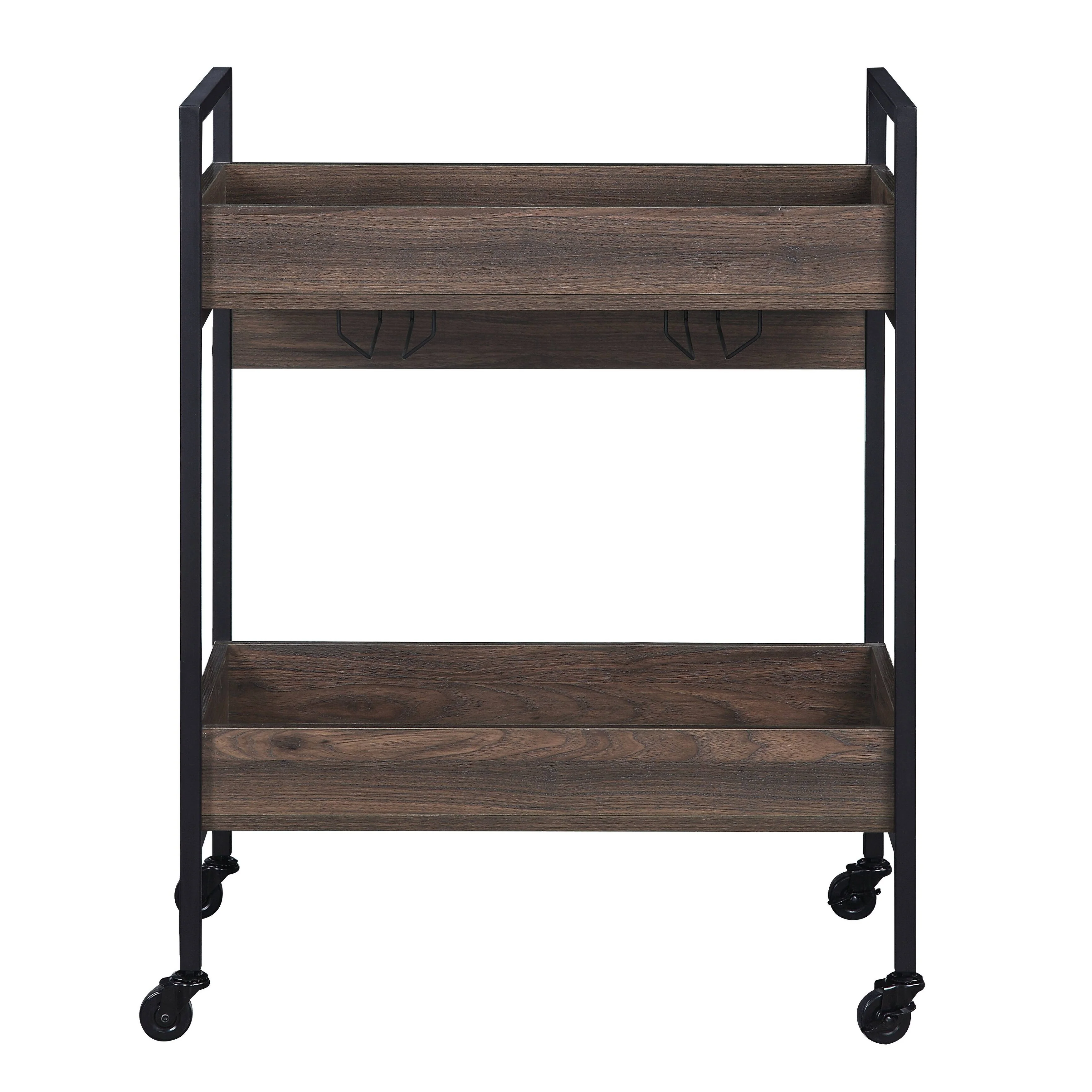 Jerrick Walnut & Black Finish Serving Cart(no include stool)