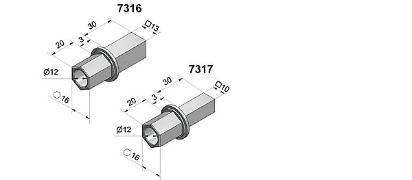 Insert 6 pans Cherubini 7317 alesage 12mm diametre 16mm carre 10mm