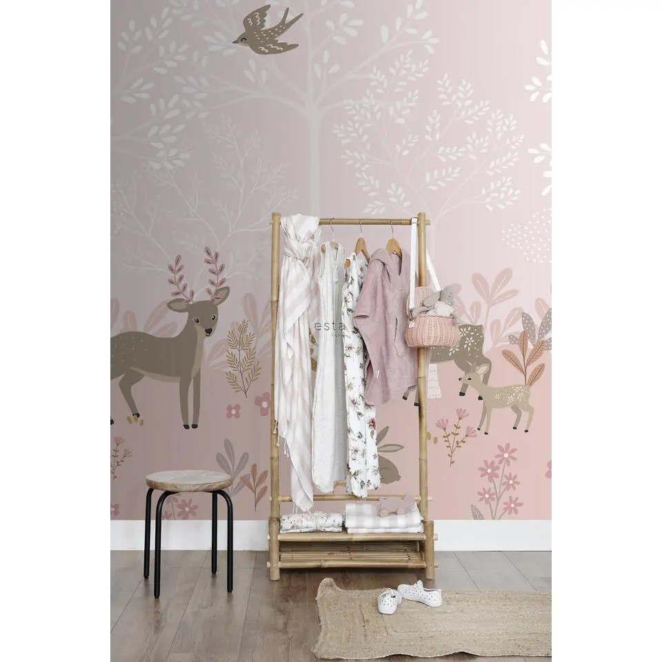 ESTAhome fotobehang hertjes roze - 250 x 279 cm