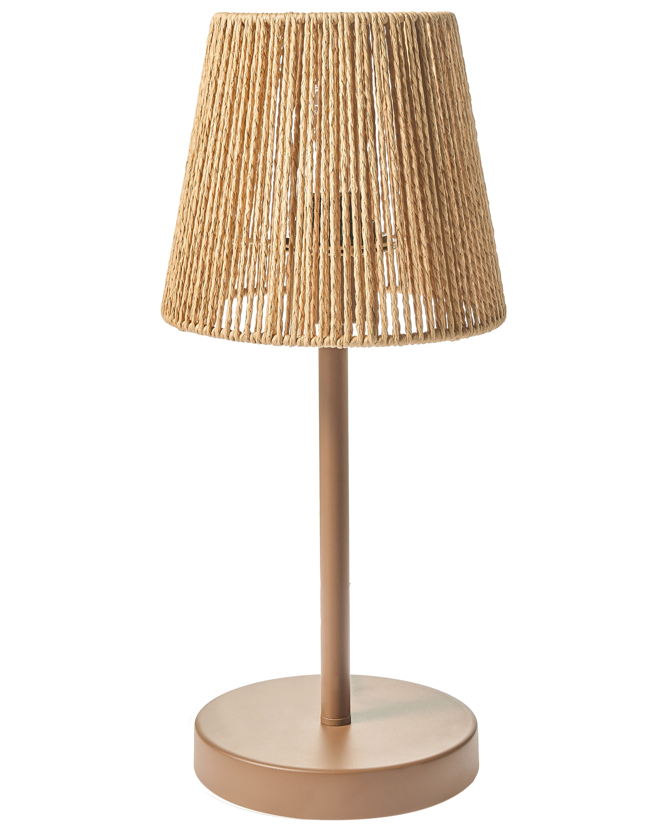 Lampa stołowa brązowa metalowa podstawa papierowa plecionka klosz