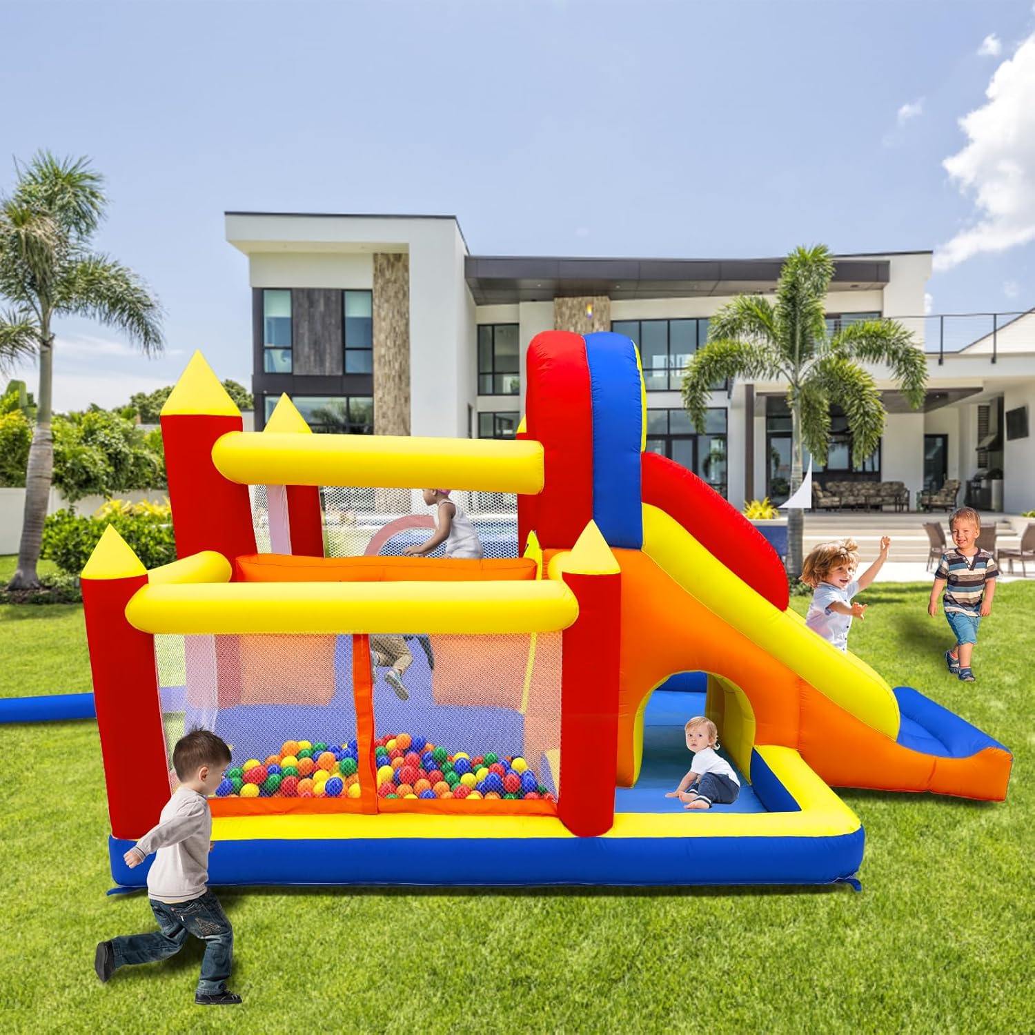 Umbalir Bounce House, Inflatable Bounce House for Kids 3-10, Kids Bounce House with Long Slide, Ball Pit/Pool, Obstacles, Tunnel, Climbing Wall, Bouncy House Indoor & Outdoor Toddler Bouncy Fun