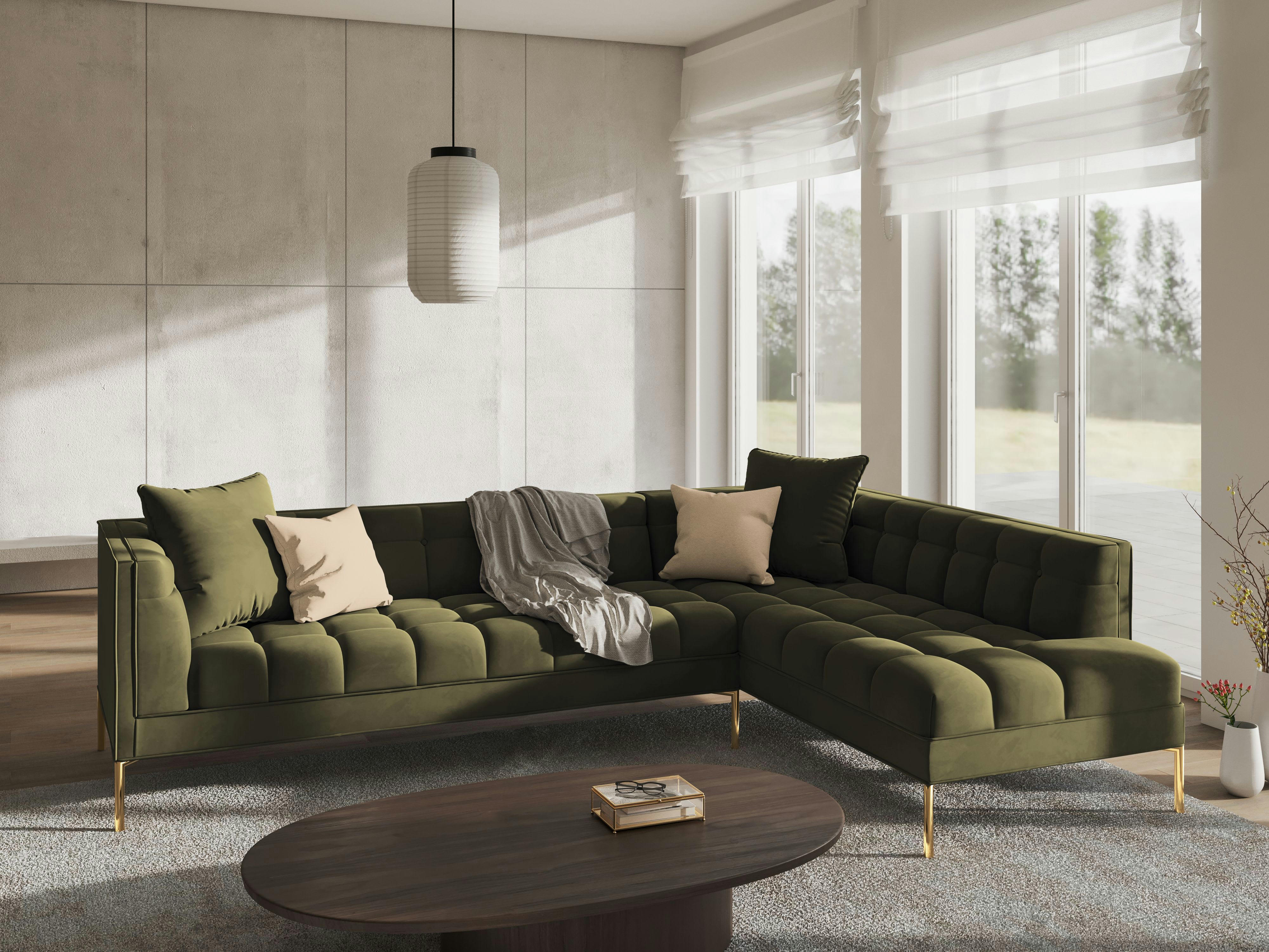 KAROO - Canapé d'angle velours vert 5 places