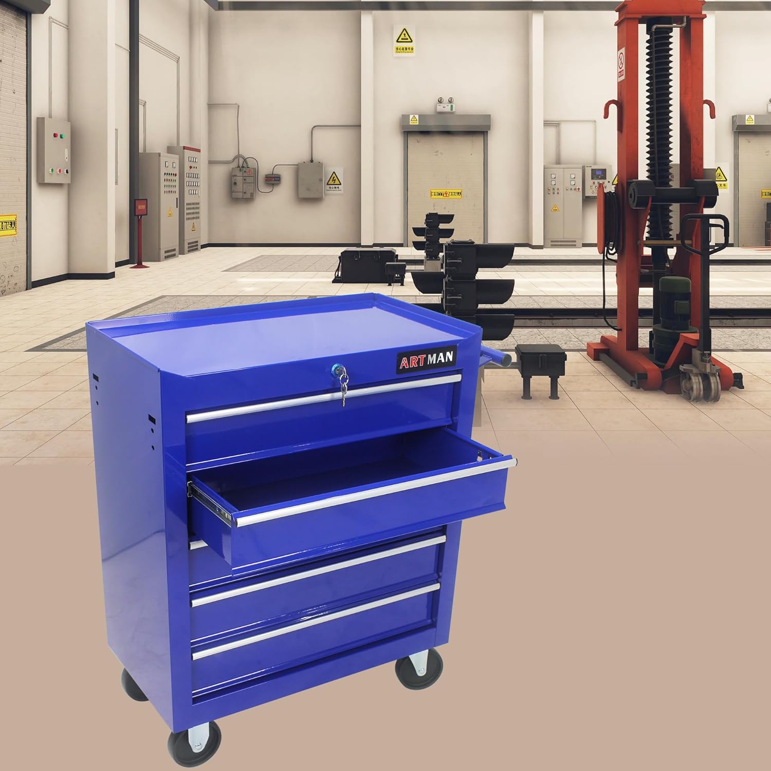 RYH 5 Drawers Rolling Tool Chest & Tool Box on Wheels | Heavy Duty Metal Cart with Ball Bearing Drawers | Fits US General Tool Box for Garage Storage (Blue, 5 Drawers（29.9 H × 24.2 W × 12.9 D)
