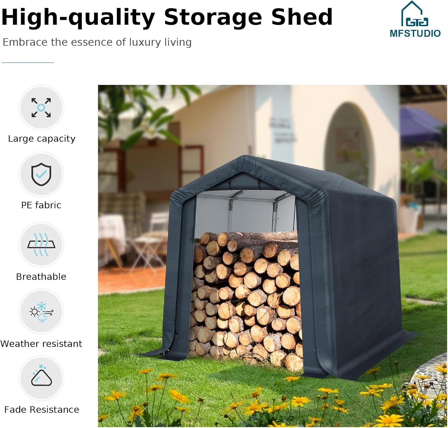 6x10ft Storage Sheds, Outdoor Portable Carport Shelter Garages Heavy Duty Canopy with Rolled up Zipper Doors, Outside Utility Shed Garage Tent for Motorcycle, Bicycles and Camping Tools