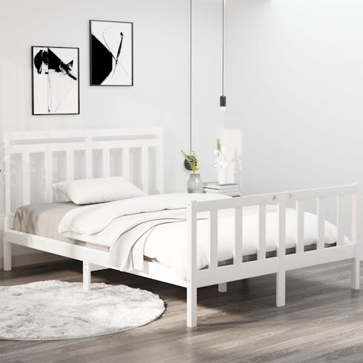 NNEVL Bed Frame White Solid Wood 137x187 Double Size