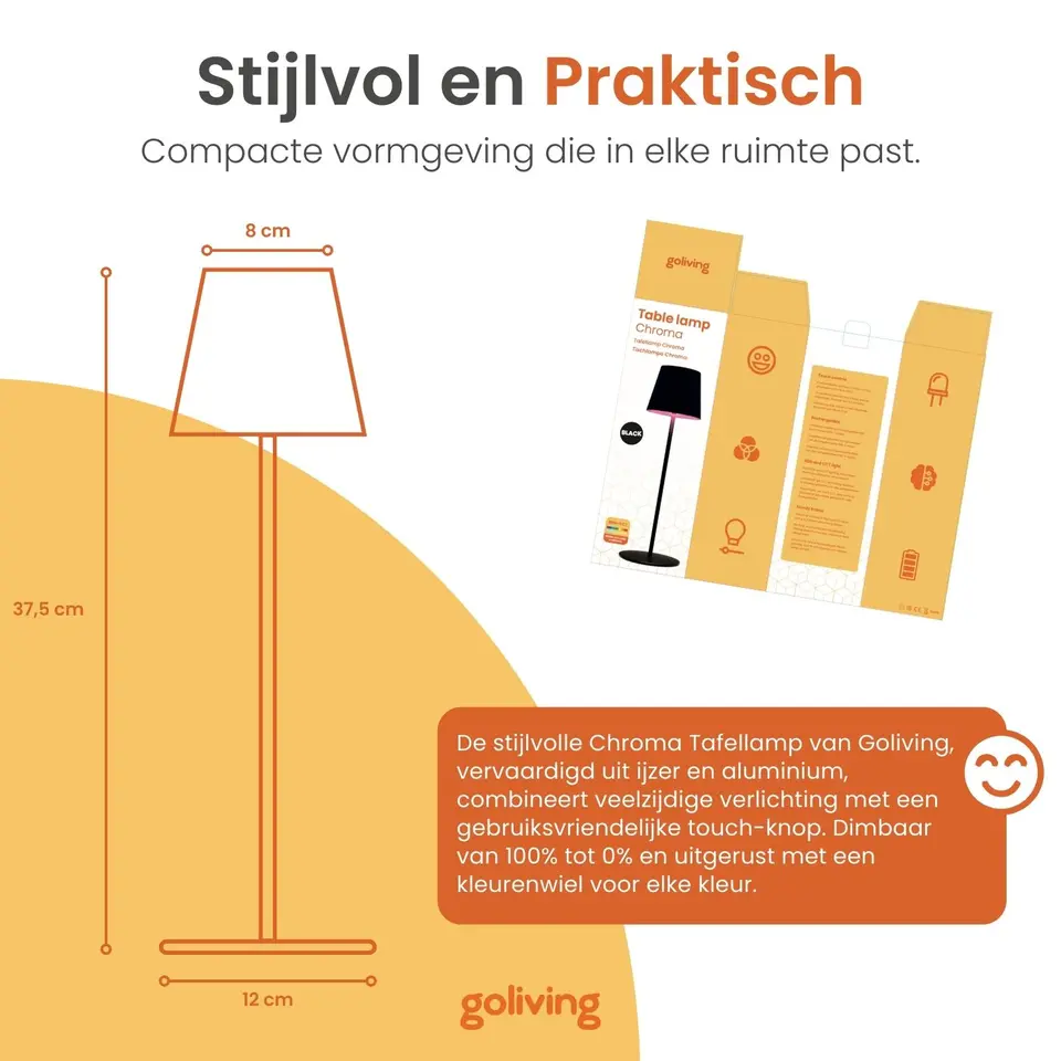 Goliving Chroma Tafellamp Oplaadbaar �?Draadloos en Dimbaar �?Touch �?Nachtlamp