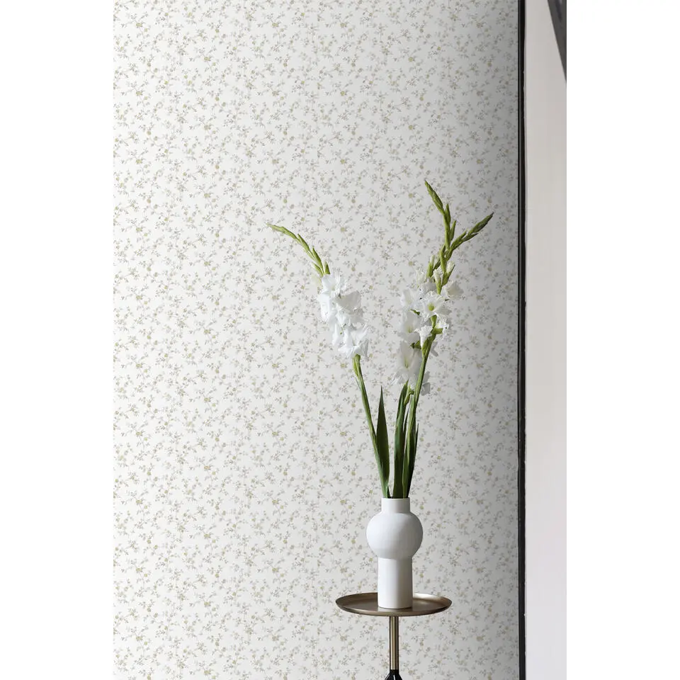 Sanders & Sanders behang bloemetjes okergeel en wit - 53 cm x 10 m