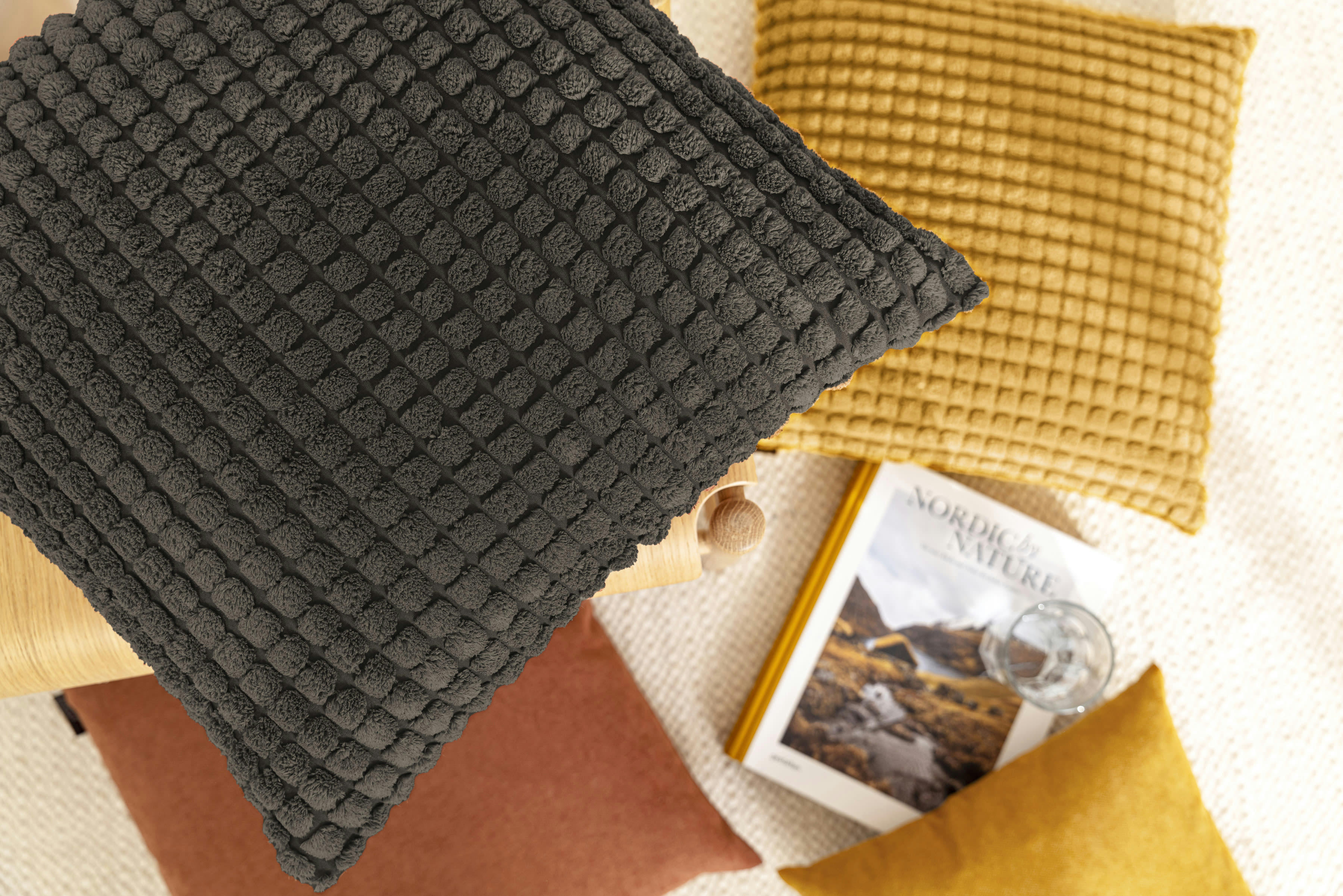 LENOX - Housses de coussin velours toucher doux gris- Lot de 2 - 40x40