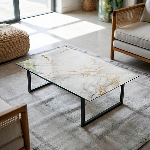 Dessus de table en verre trempé Wallfluent 100x70 cm Marbre élégant avec veines