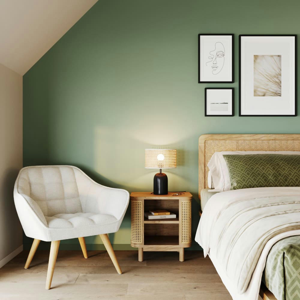 ANTIK - Table de chevet en bois massif et cannage