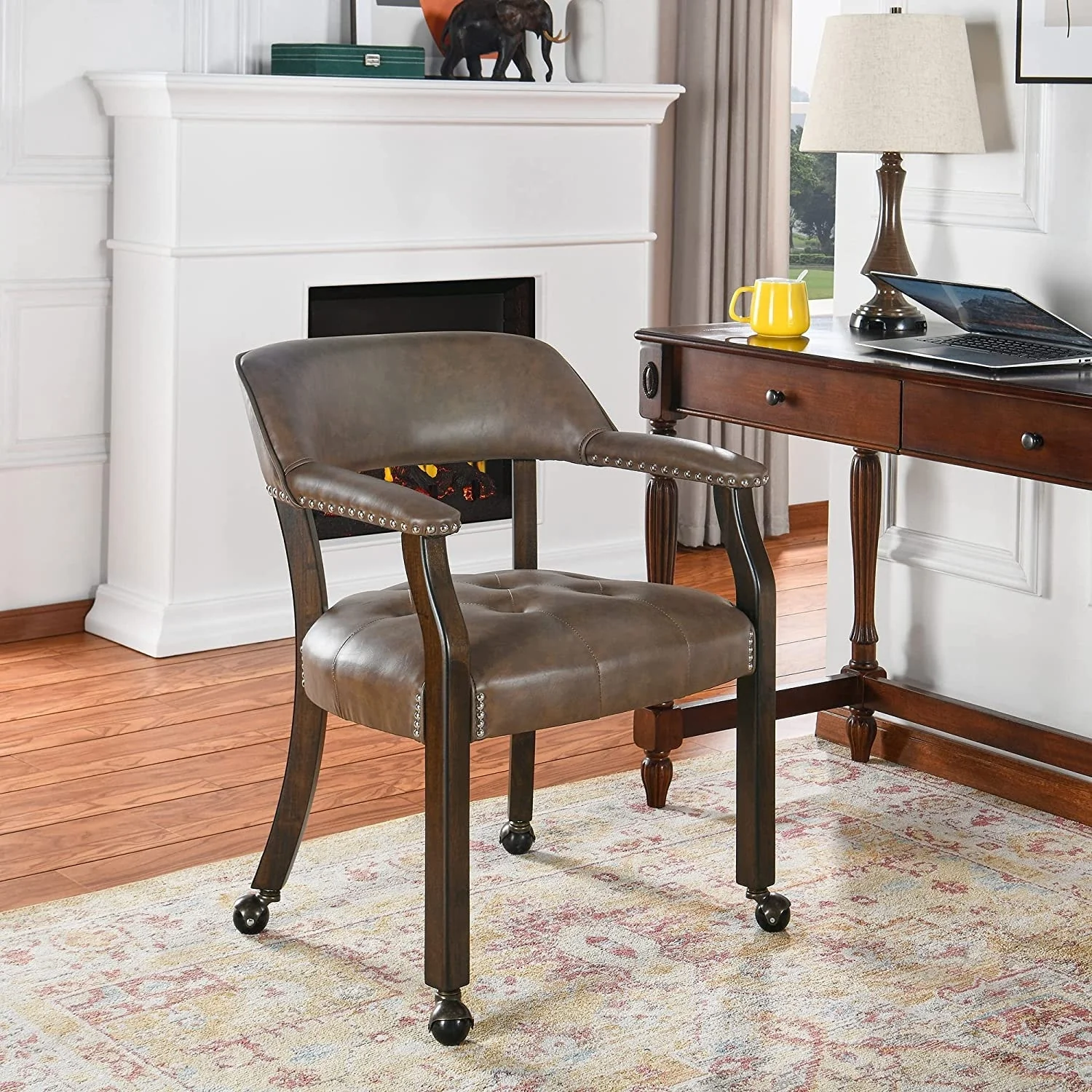 Dining Chair with Casters Leather Chair with Caster Nailhead Dining Chairs with Rollers