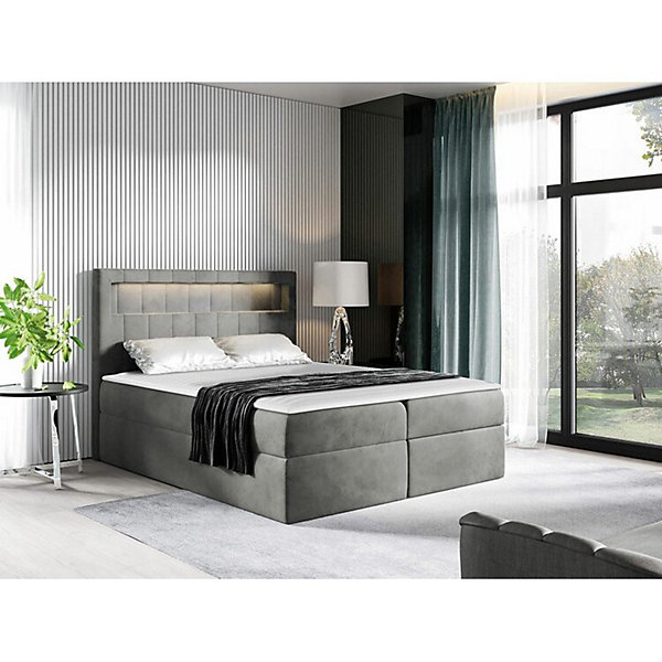 Lit continental Baltimore 131, Double, Gris, Tissu, Disponible