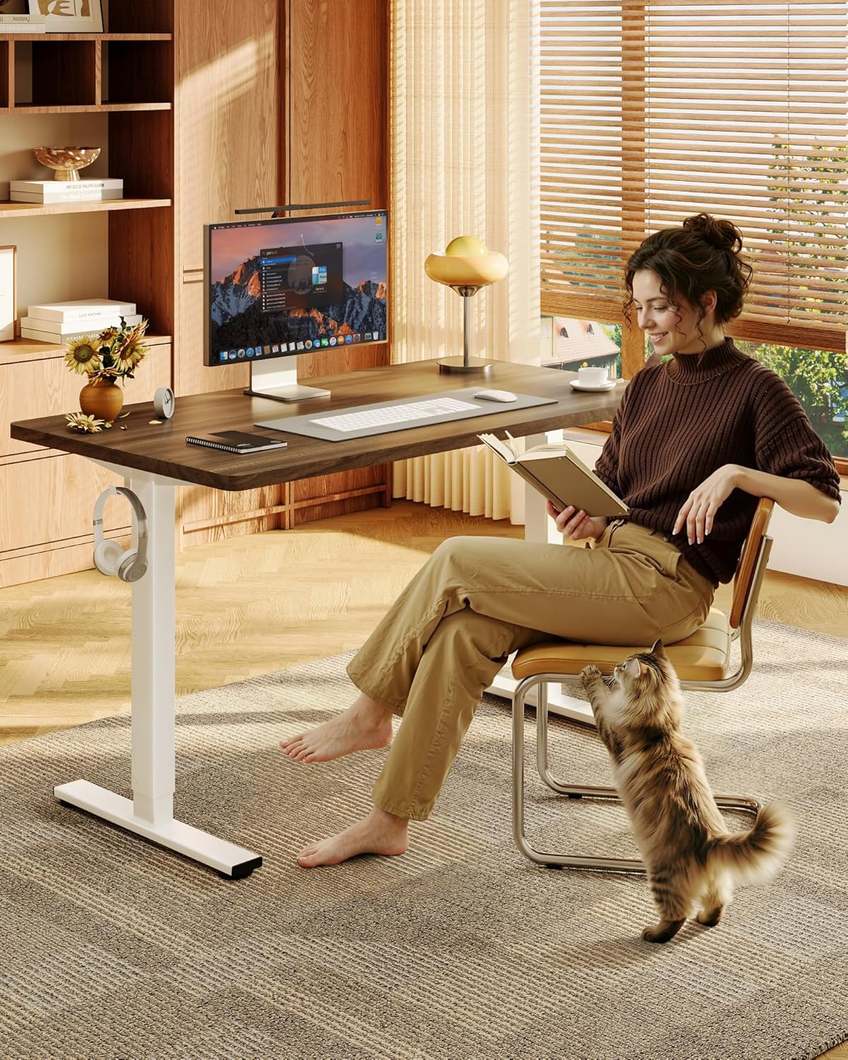FLEXISPOT EN1 One-Piece Standing Desk with 1-Inch Thick Seamless Desktop, 48x24 Electric Height Adjustable Desk for Home Office, Multi-Monitor Setups & Easy Assembly, Black Walnut