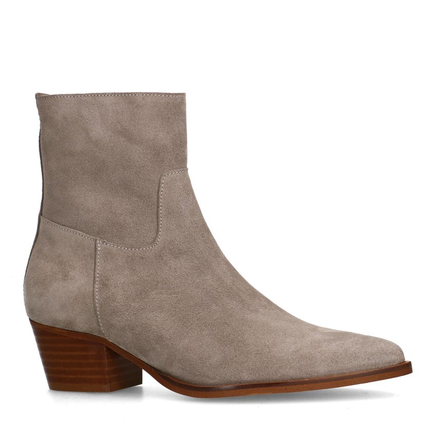 Manfield Grijze suède enkellaarsjes met hak