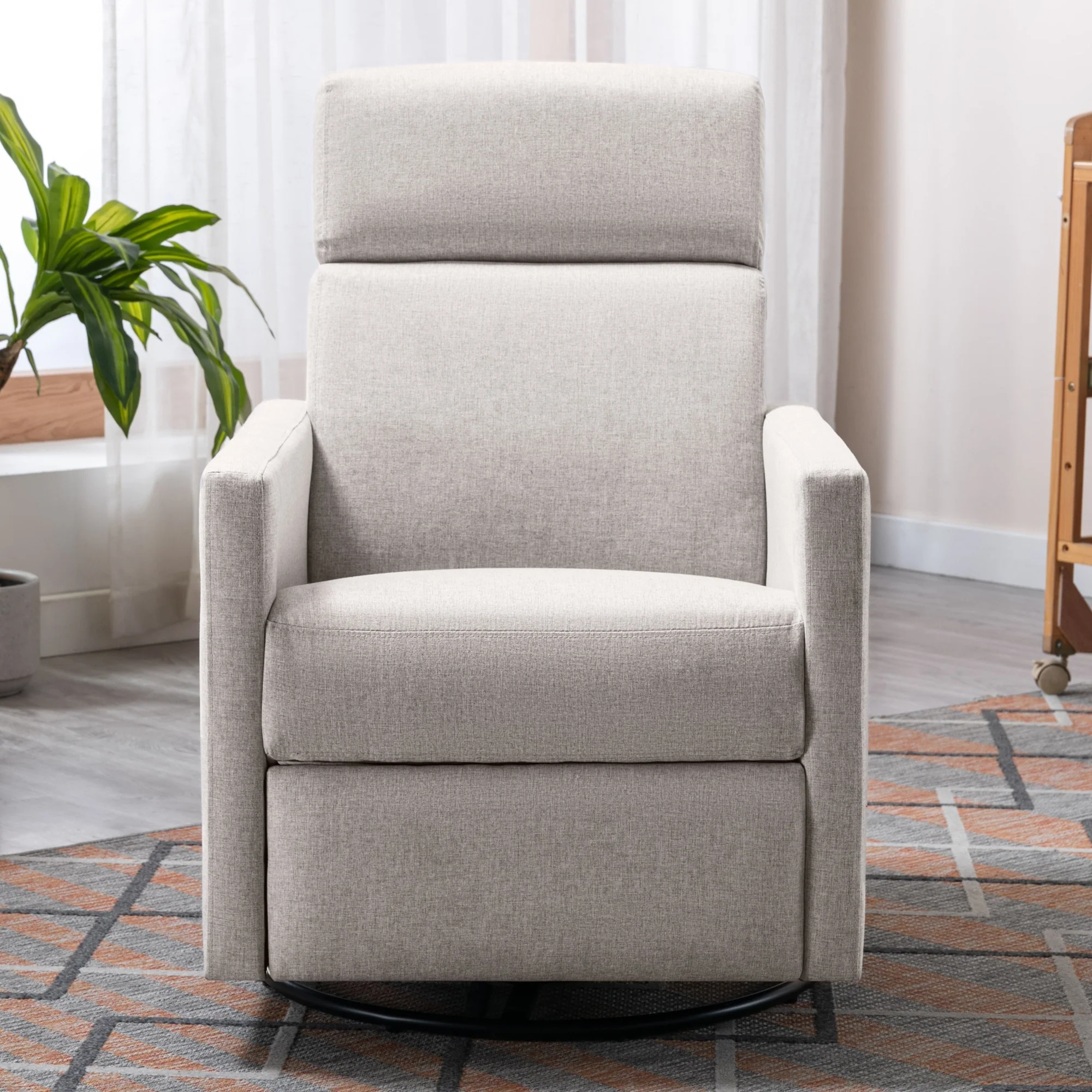 Modern Upholstered Rocker Nursery Chair Plush Seating Glider Swivel Recliner Chair,