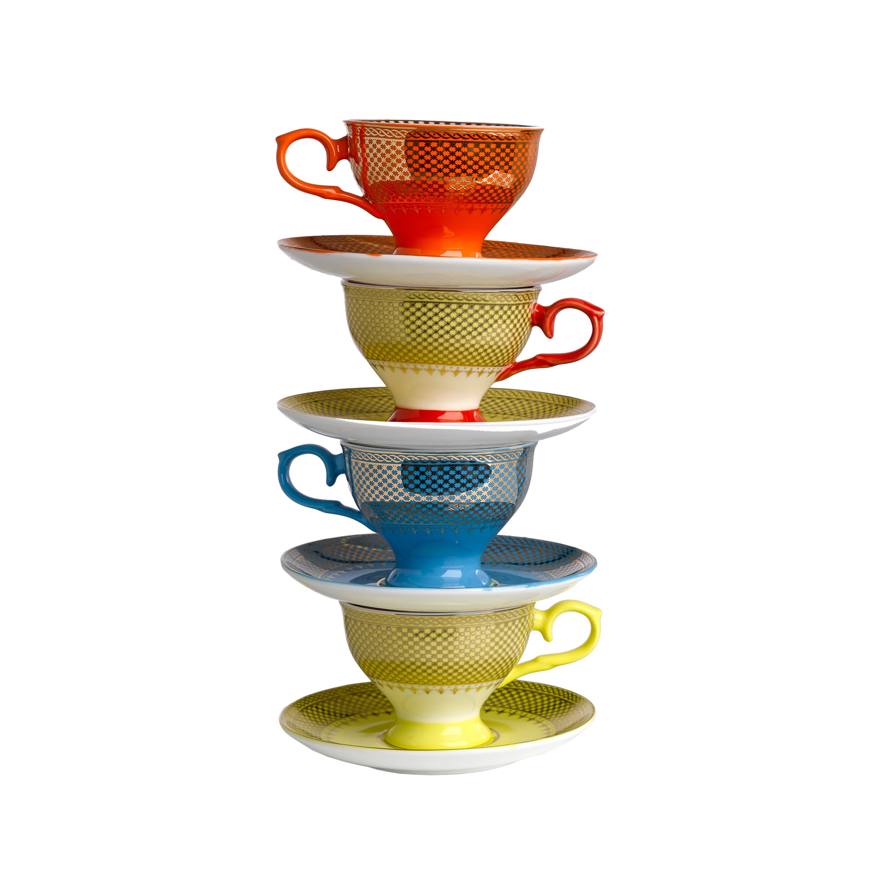 POLSPOTTEN Grandma Espresso Kop & Schotel - Set van 4 - 0,09 L