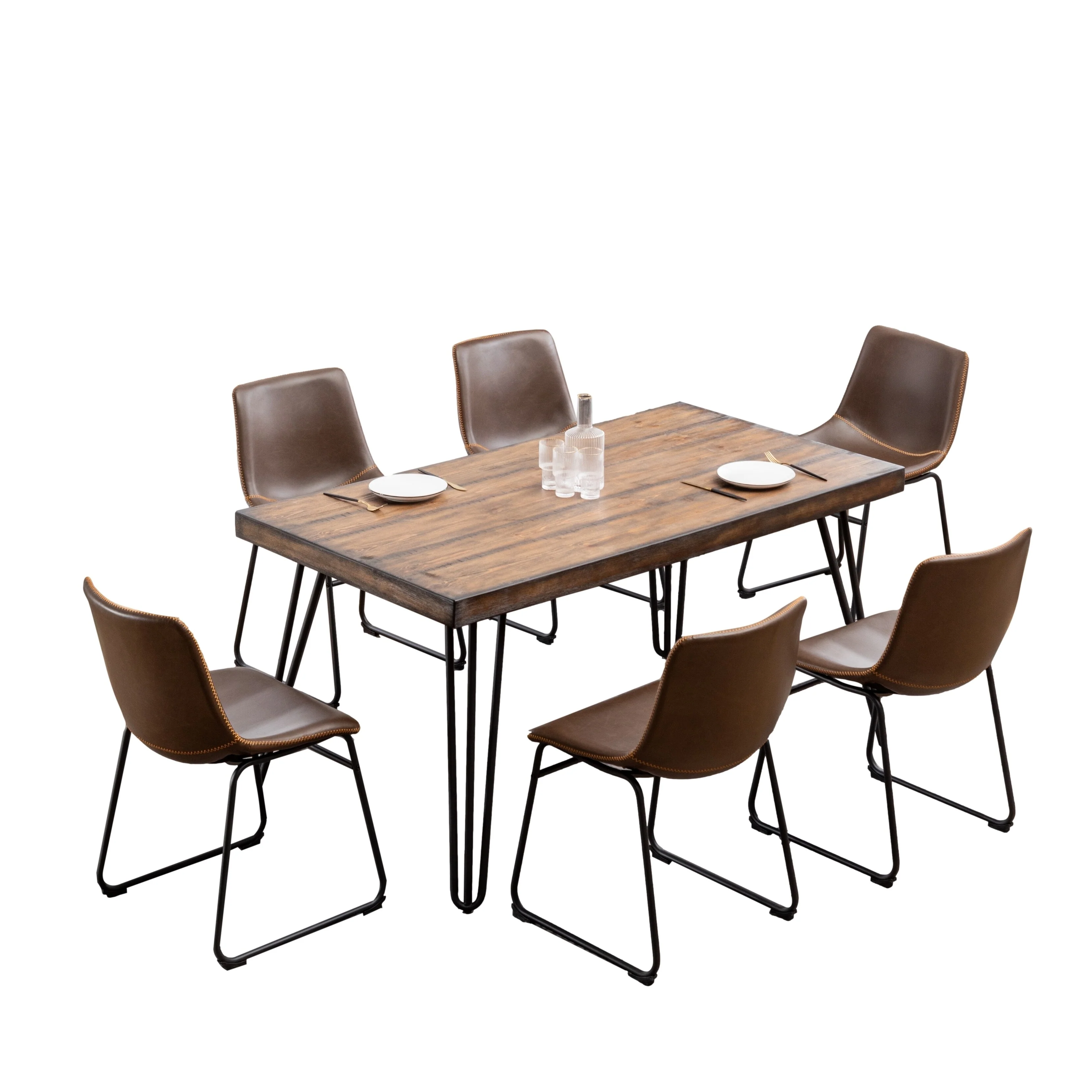 Roundhill Furniture Aryven Industrial 7-Piece Dining Set