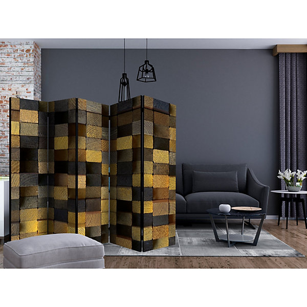 Paravent Cubes en Bois II: Séparation Esthétique et Pratique 225 x 172 cm Multicolore