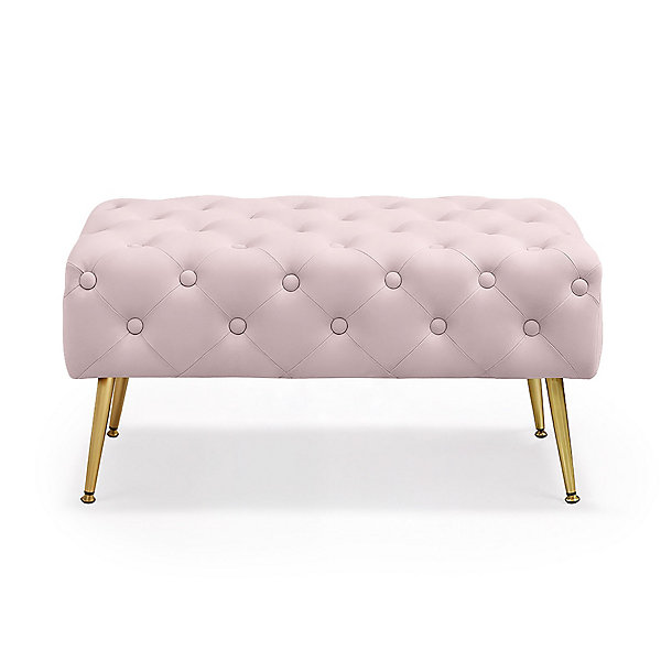 Bout de lit en velours capitonné 80 cm MADRID Rose Poudré