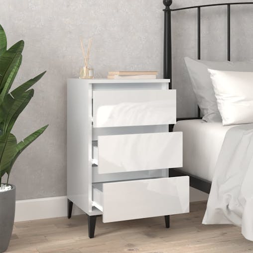 NNEVL Bedside Cabinet High Gloss White 40x35x70 cm Engineered Wood