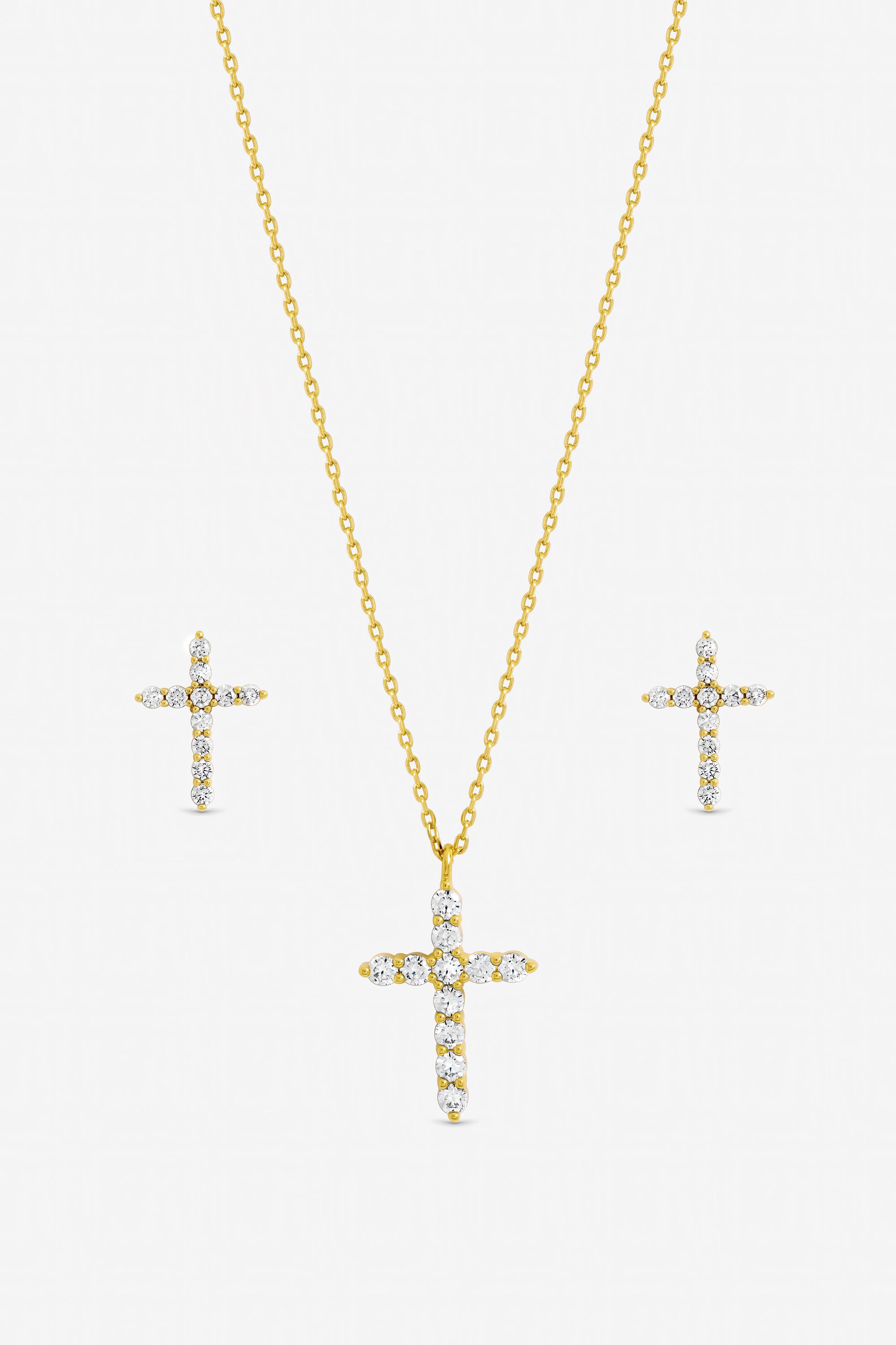 Jon Richard Gold Plated Cubic Zirconia Cross Set - Gift Box