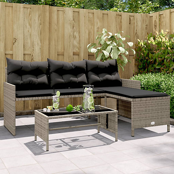 Canapé de jardin avec table et coussins en forme de L gris vidaXL