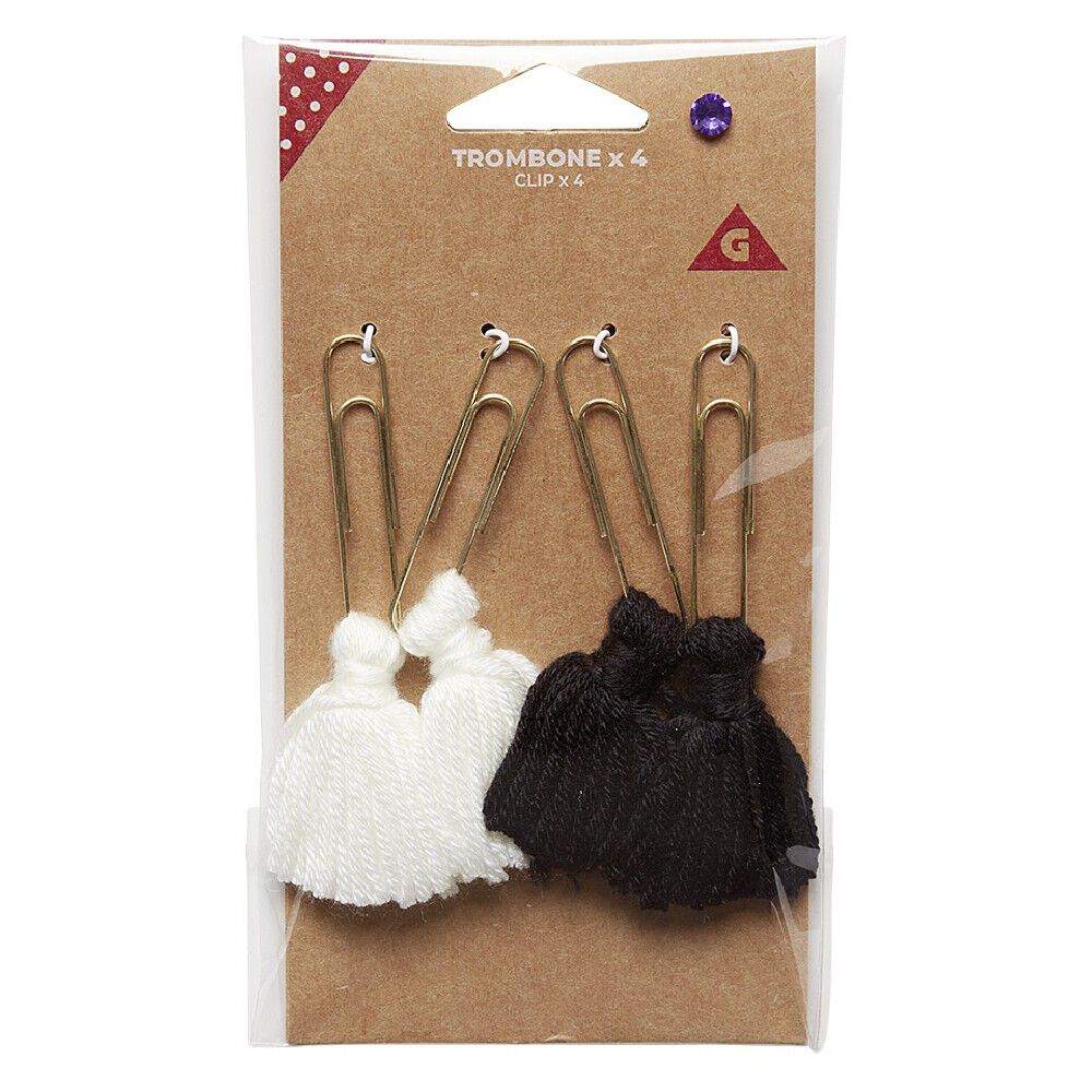 Trombone fer x4 avec pompon noir et blanc