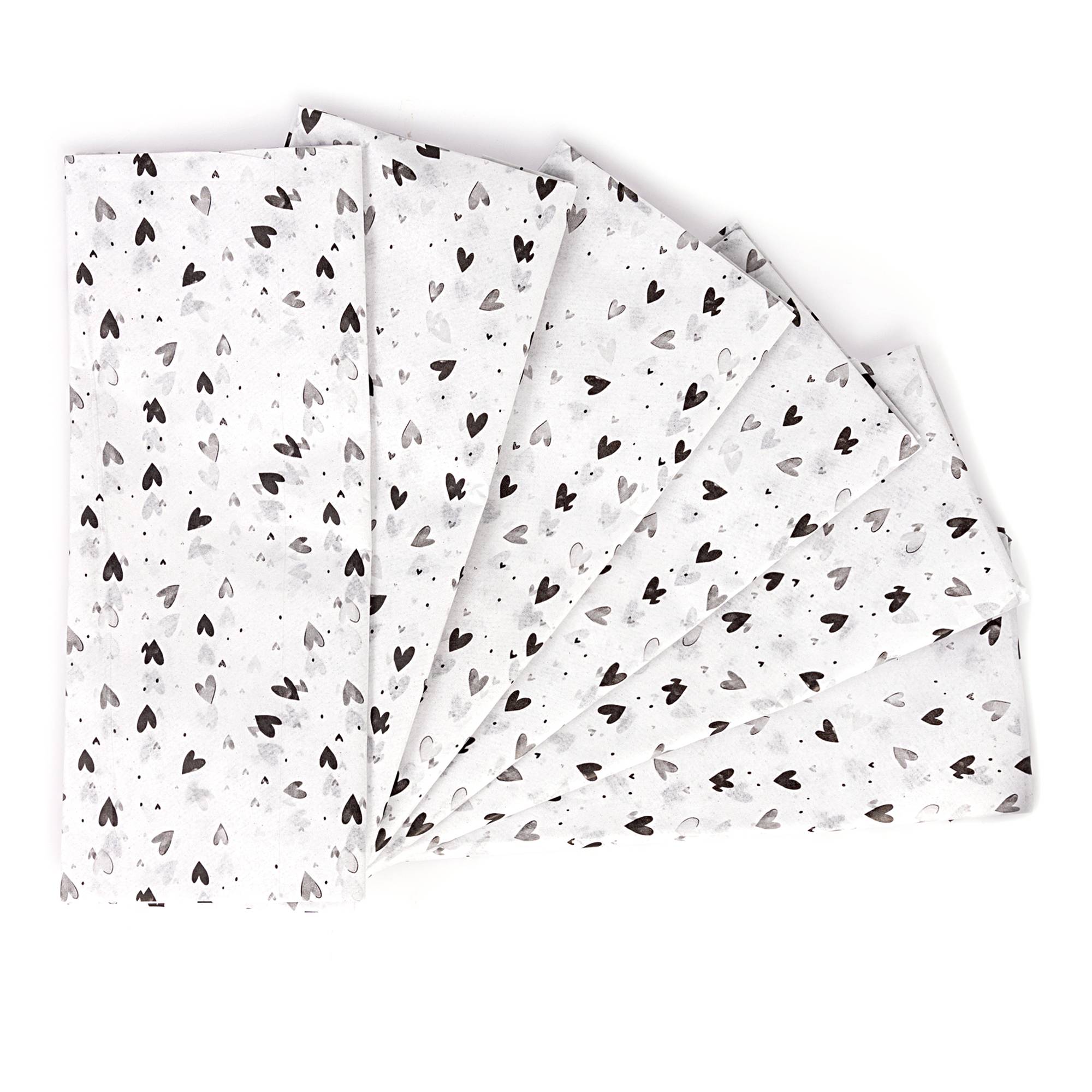 Grey Heart Printed Tissue Paper 50cm x 75cm 6 Pack