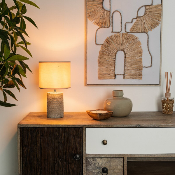 LAMPKA CERAMICZNA Melo beżowa BAWEŁNIANY ABAŻUR styl boho