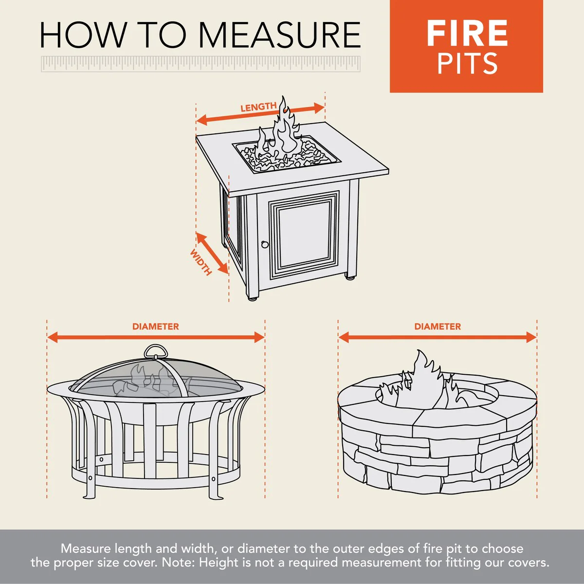 Modern Leisure Garrison Waterproof Patio Firepit Table Cover (42 W x 42 D x 22 H) Heather Gray, Model